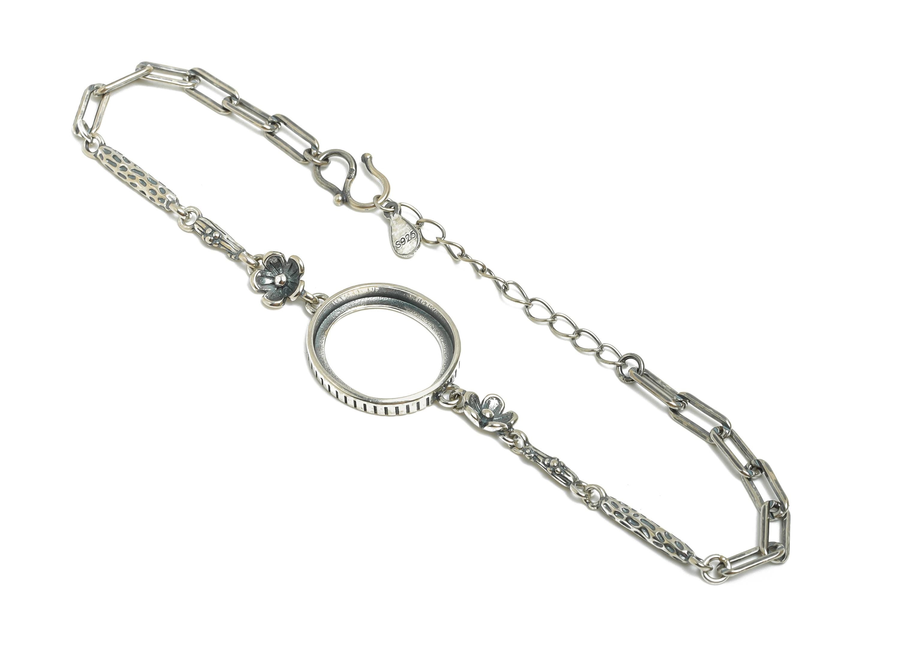 13*15mm Floral Cabochon Bracelet Base - Handmade 925 Sterling Silver Bracelet Setting - Geometry Bezel Bracelet - Rhodium Plating - SI1078 - DOMEDBAZAAR