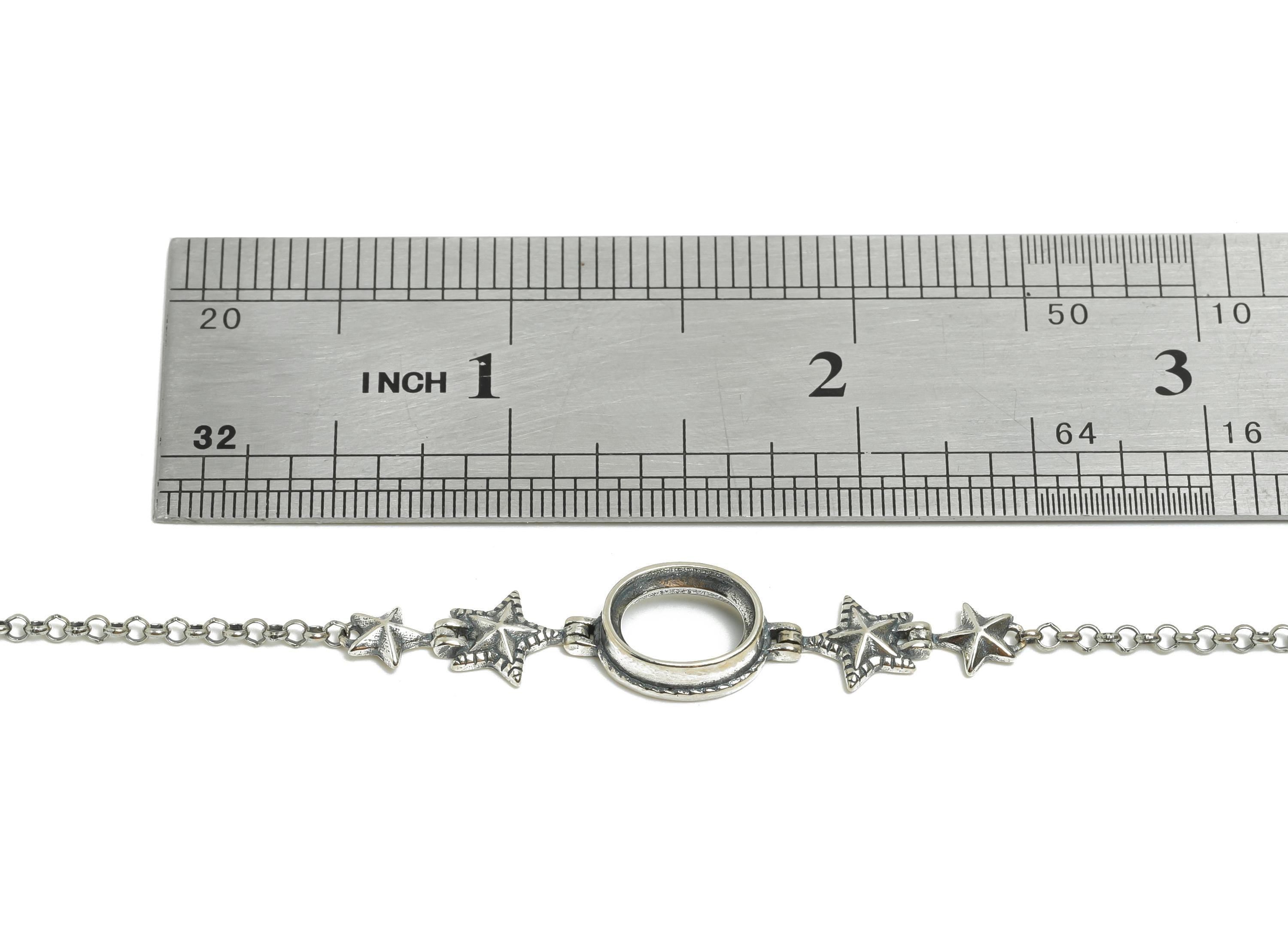 8*10mm Star Cabochon Bracelet Base - Handmade 925 Sterling Silver Bracelet Setting - Adjustable Star Bracelet - Rhodium Plating - SI1075 - DOMEDBAZAAR