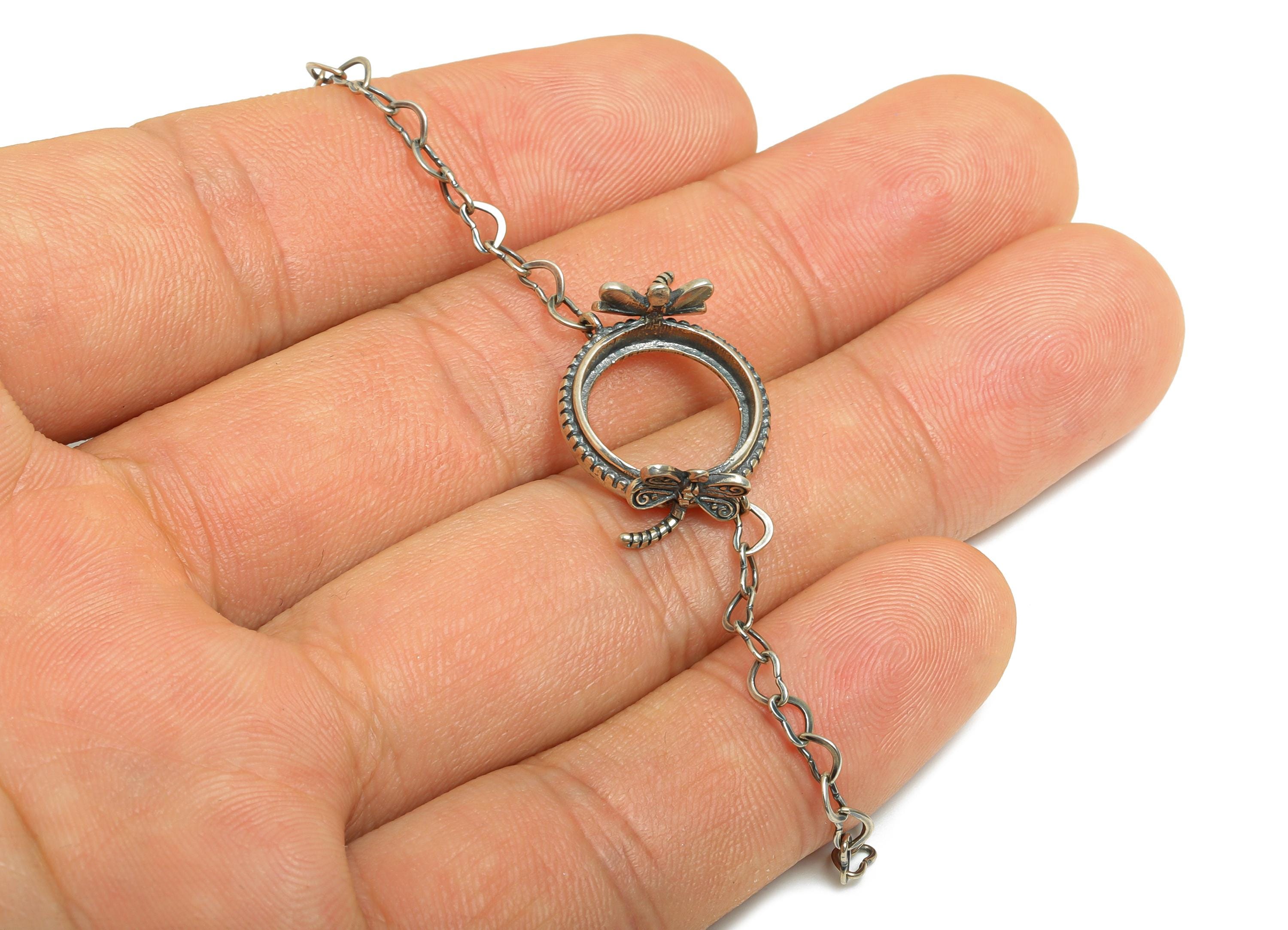 12mm Dragonfly Cabochon Bracelet Base - Handmade 925 Sterling Silver Bracelet Setting - Gemstone Bracelet Base - Rhodium Plating - SI1081 - DOMEDBAZAAR