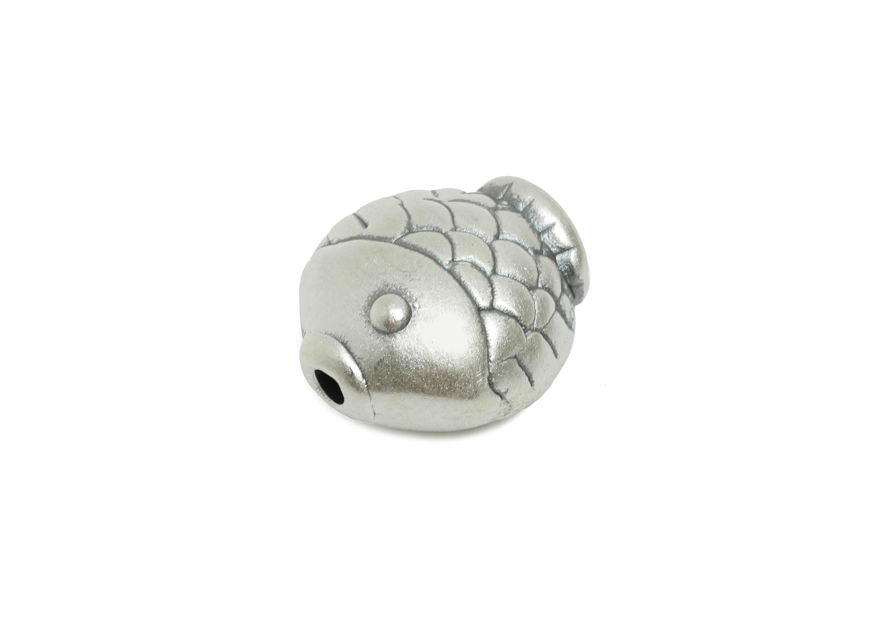 Silver Fish Bead - Animal Spacer Bead for Bracelets - Koi Fish Jewelry Bead - Bracelet Bead Spacer - Pure Silver 999 - 13x11.38x6mm - SI1153 - DOMEDBAZAAR