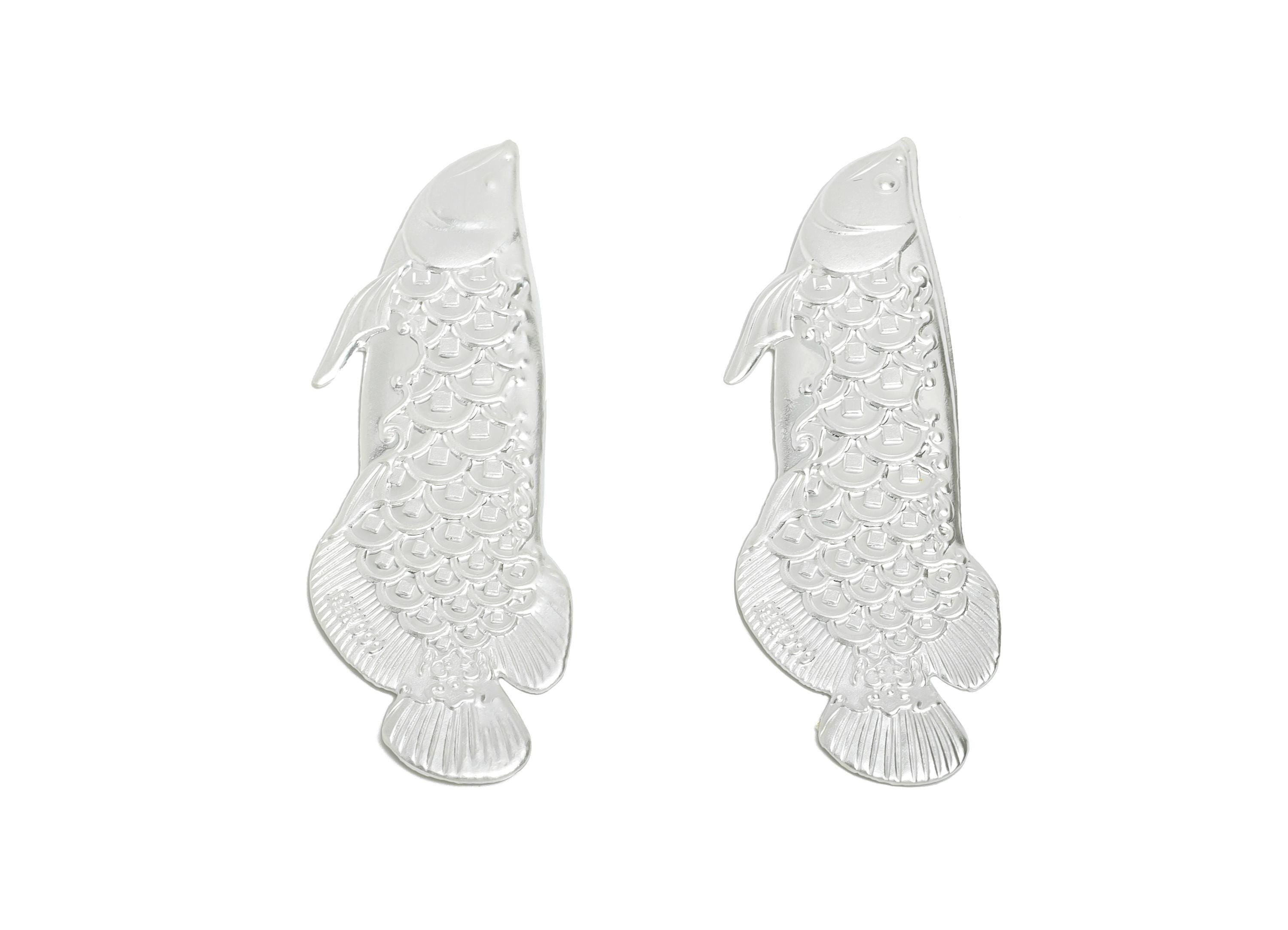 Silver Arowana Relief - Artisan Fish Shape Filigree Jewelry - Pure Silver 999 - Marine Life Relief for Collection - 49.9x17x1mm - SI1112 - DOMEDBAZAAR