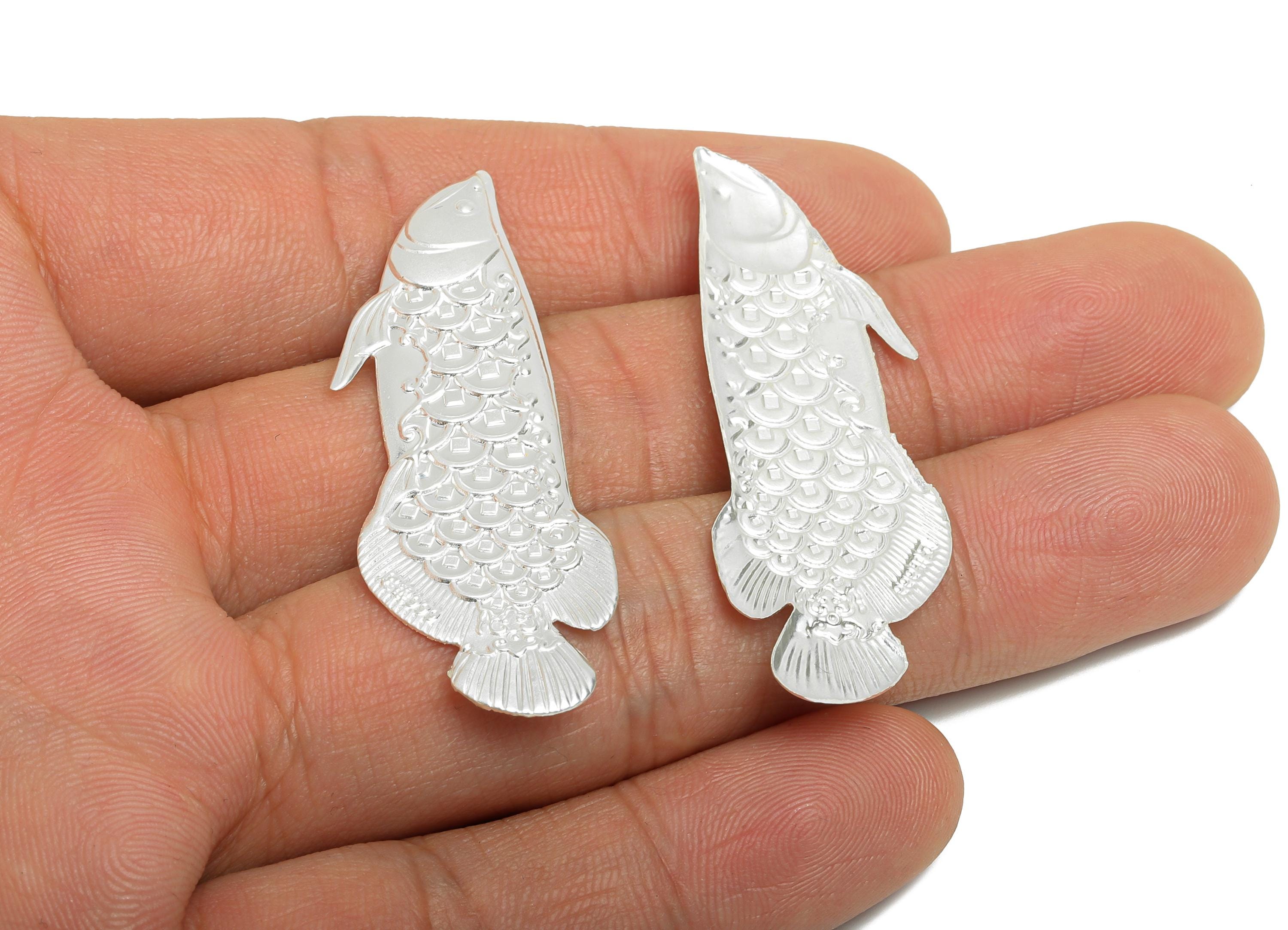 Silver Arowana Relief - Artisan Fish Shape Filigree Jewelry - Pure Silver 999 - Marine Life Relief for Collection - 49.9x17x1mm - SI1112 - DOMEDBAZAAR