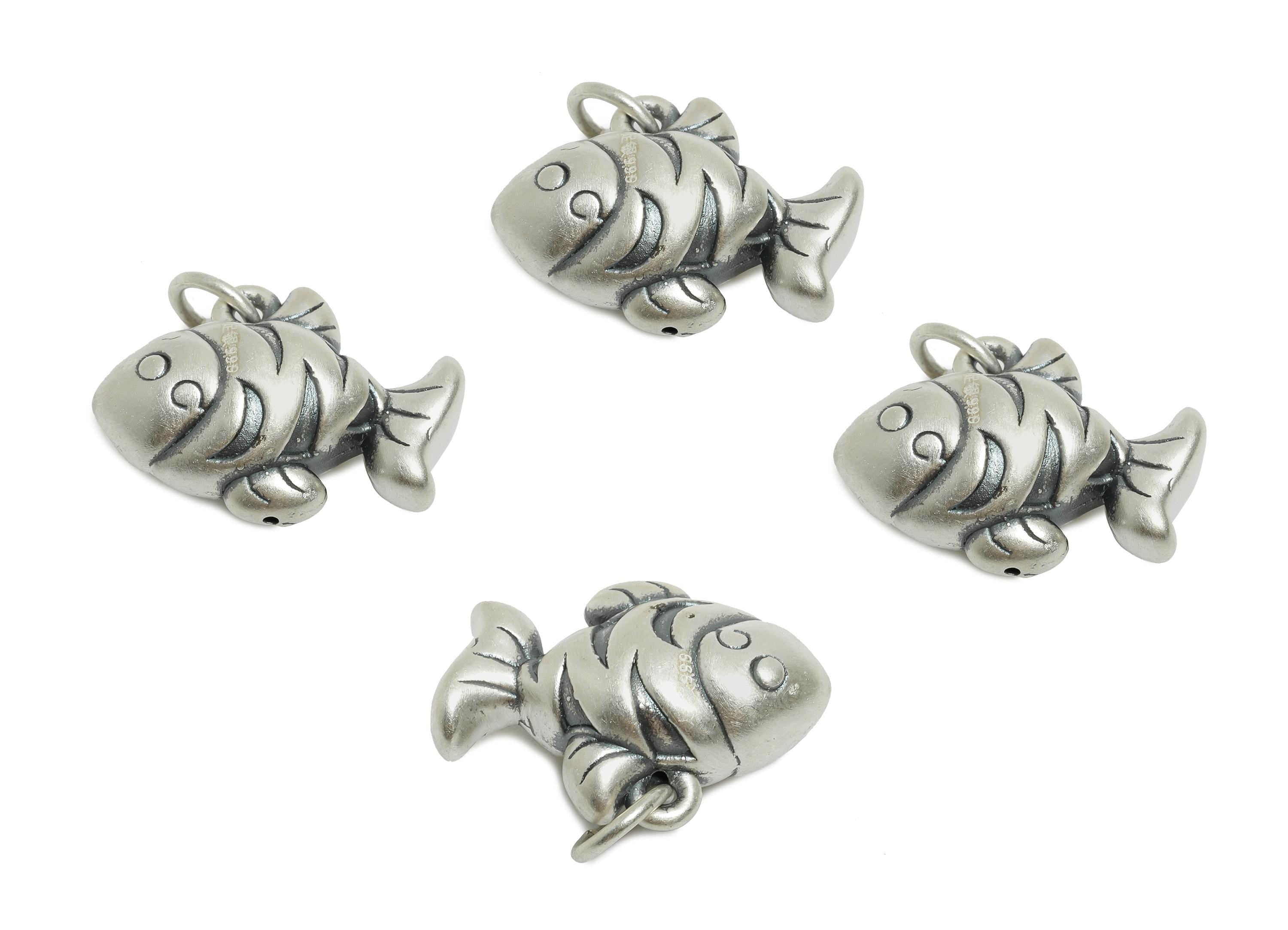 Cute Fish Handwoven Bracelet Jewelry - Marine Life Charm for Bracelets - Braided Bracelet Charm - Pure Silver 999 - 19.94x14x8.53mm - SI1150 - DOMEDBAZAAR