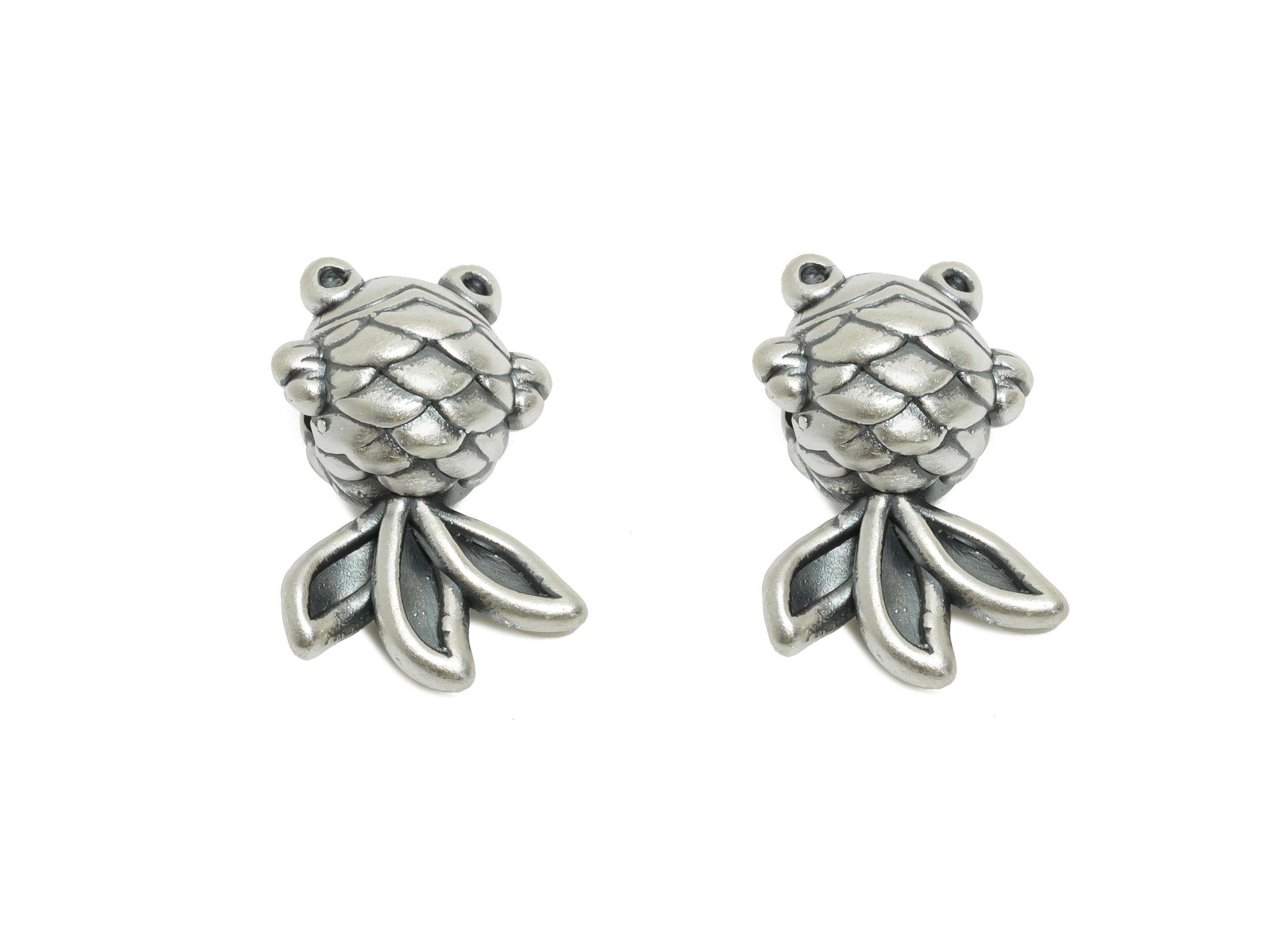 Silver Fish Bead - Animal Spacer Bead for Bracelets - 3D Fish Jewelry Bead - Bracelet Bead Spacer - Pure Silver 999 - 17x11x8.58mm - SI1145 - DOMEDBAZAAR