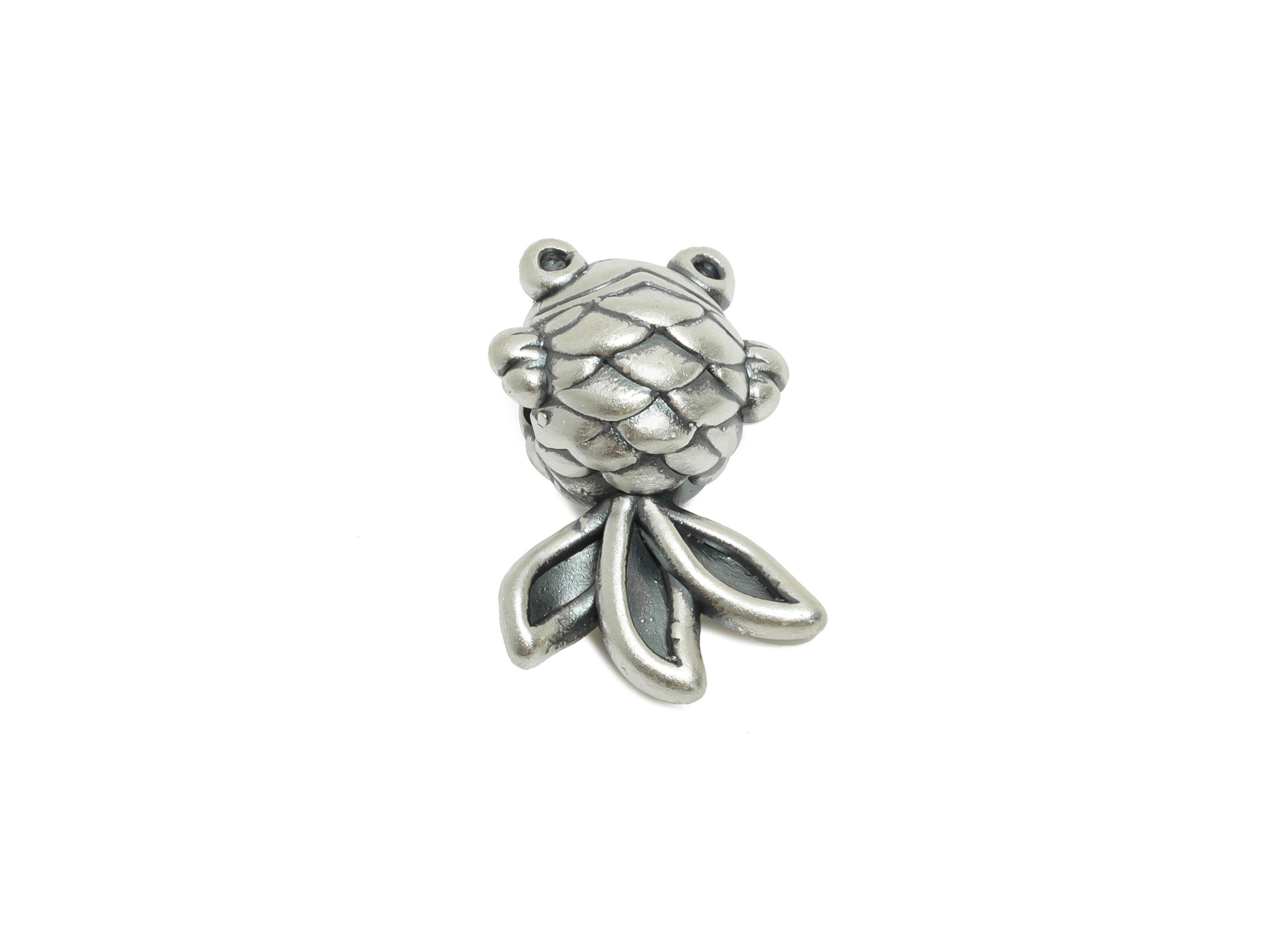 Silver Fish Bead - Animal Spacer Bead for Bracelets - 3D Fish Jewelry Bead - Bracelet Bead Spacer - Pure Silver 999 - 17x11x8.58mm - SI1145 - DOMEDBAZAAR