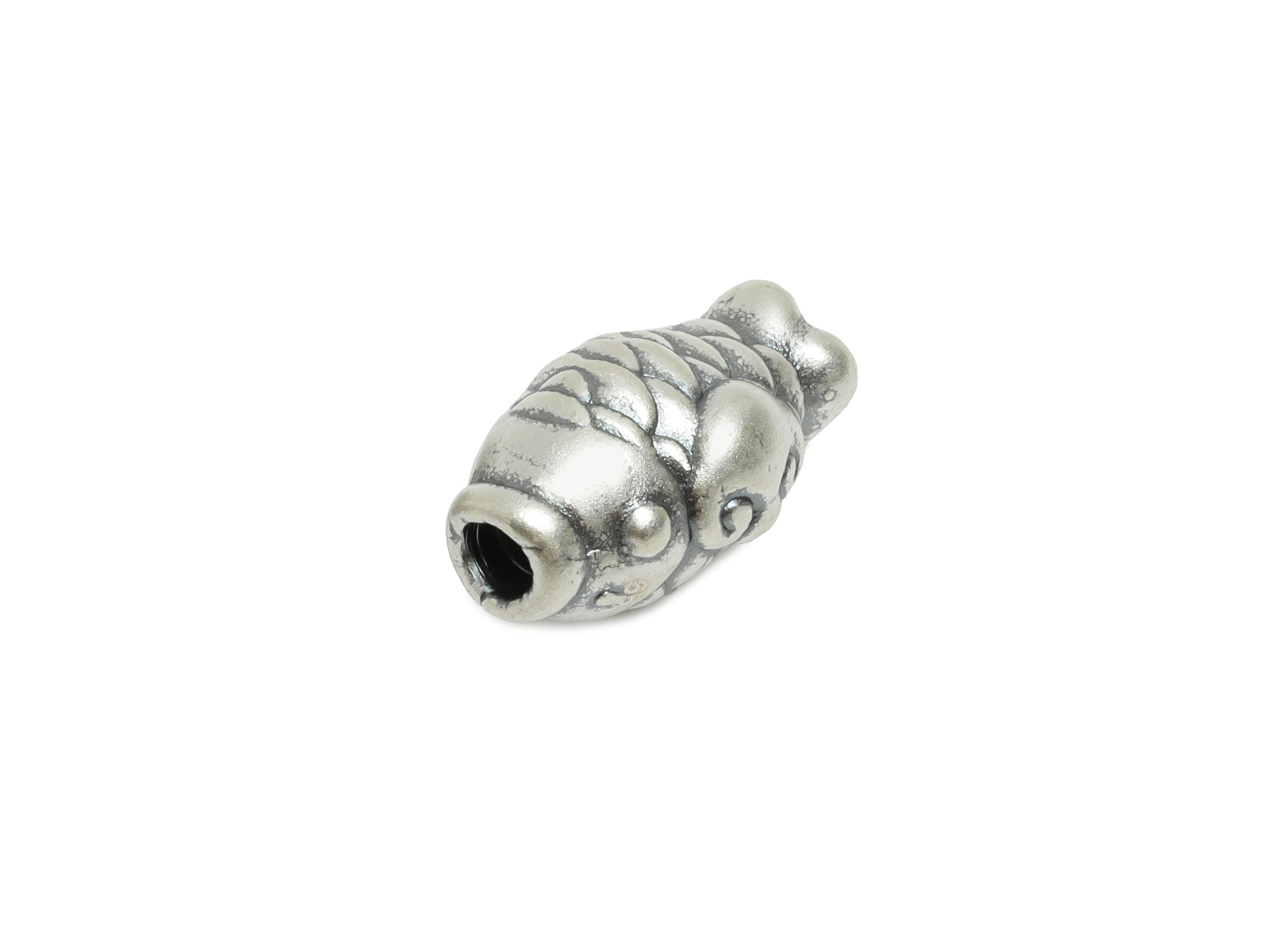 Silver Fish Bead - Animal Spacer Bead for Bracelets - Lucky Fish Jewelry Bead - Braided Bracelet Bead - Pure Silver 999 - 14x9x8mm - SI1154 - DOMEDBAZAAR