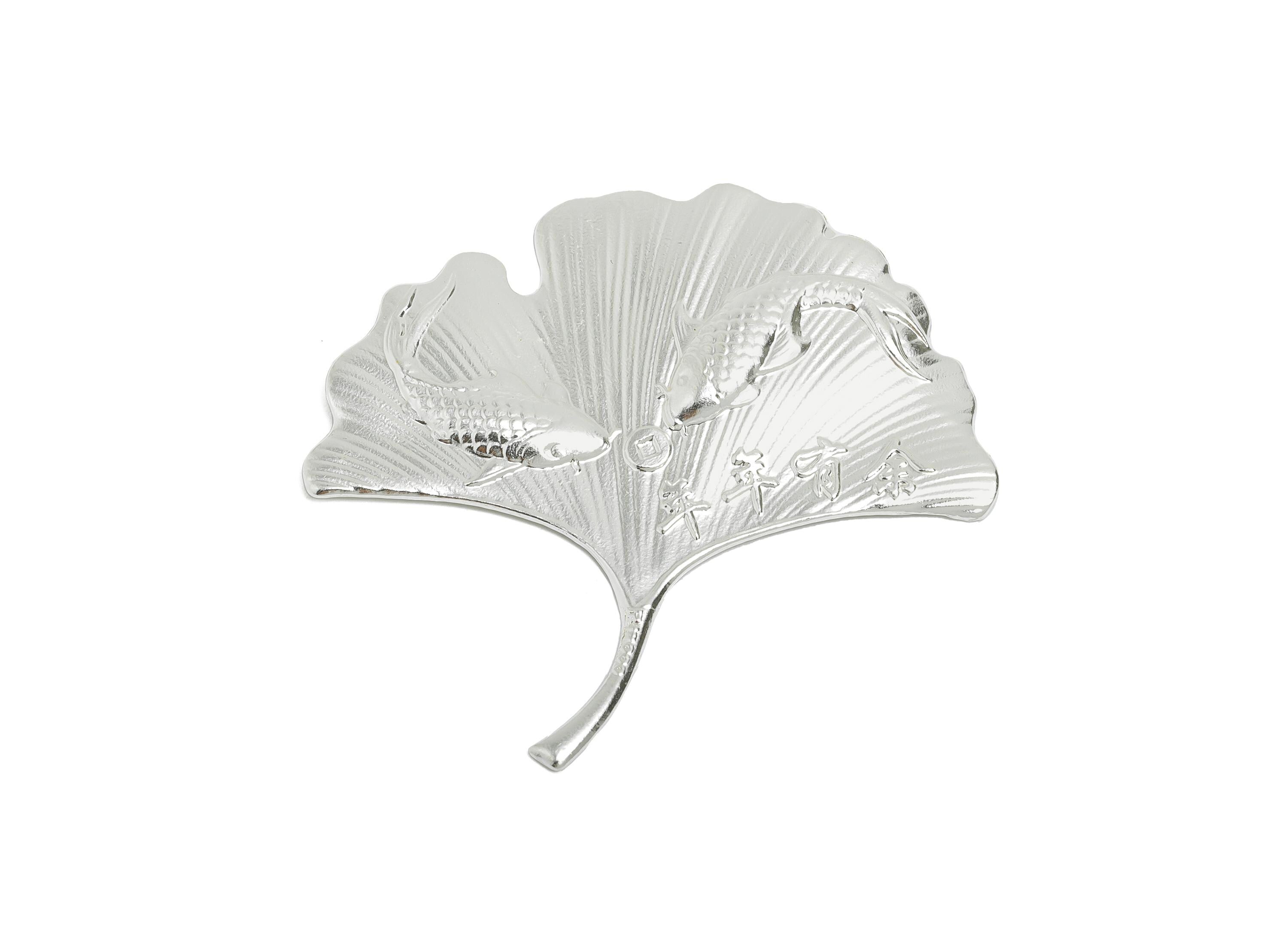 Silver Goldfish Ginkgo Relief - Pure Silver 999 - Silver Commemorative Coin - Art Lucky Fish Filigree Jewelry - 45.6x47x1.6mm - SI1116 - DOMEDBAZAAR