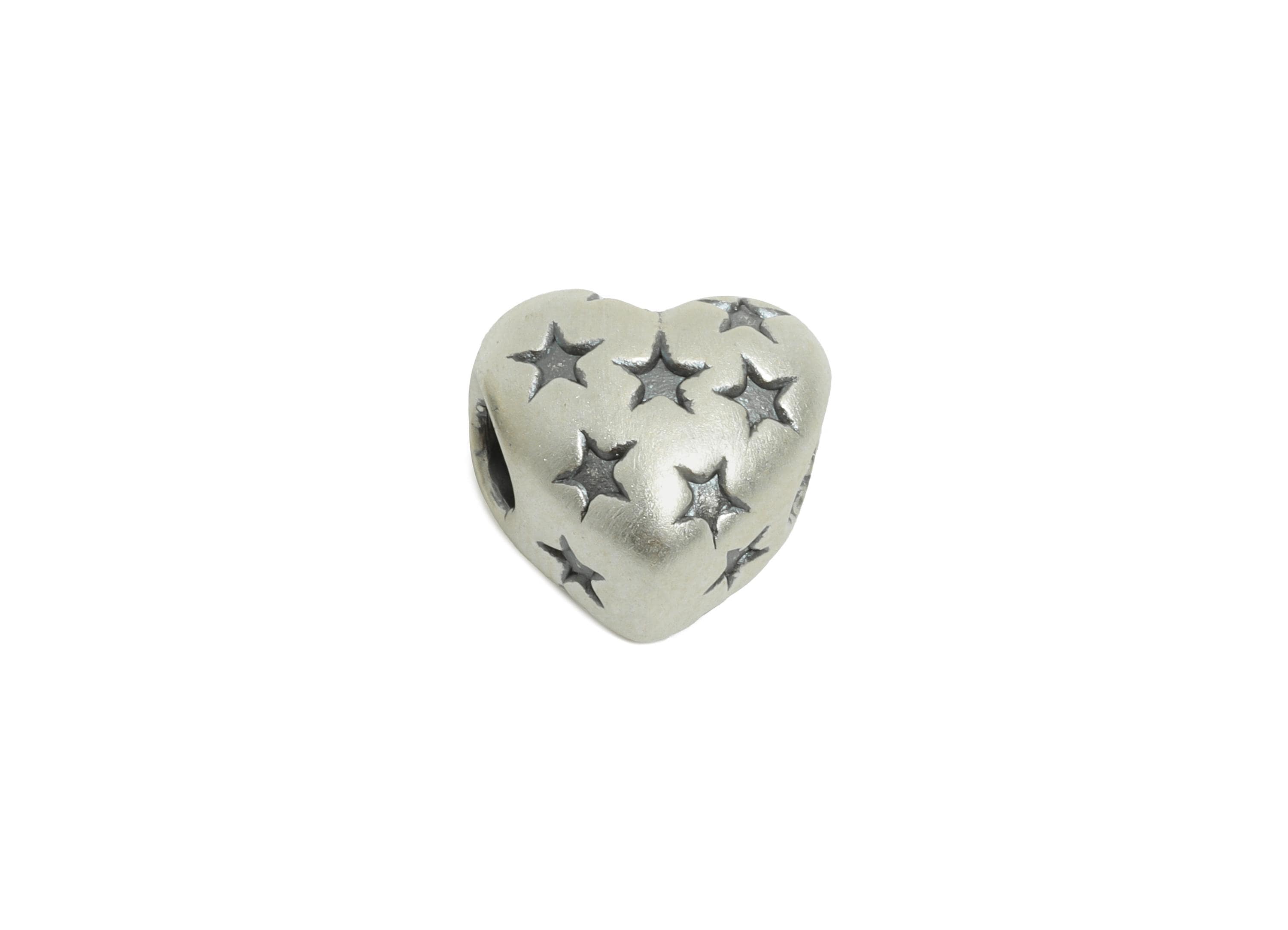 Silver Star Heart Bead - Dainty Heart Spacer for Craft Bracelets - Jewelry Making Supplies - Spacer Bead - Pure Silver 999 - 10x9x8mm-SI1151 - DOMEDBAZAAR