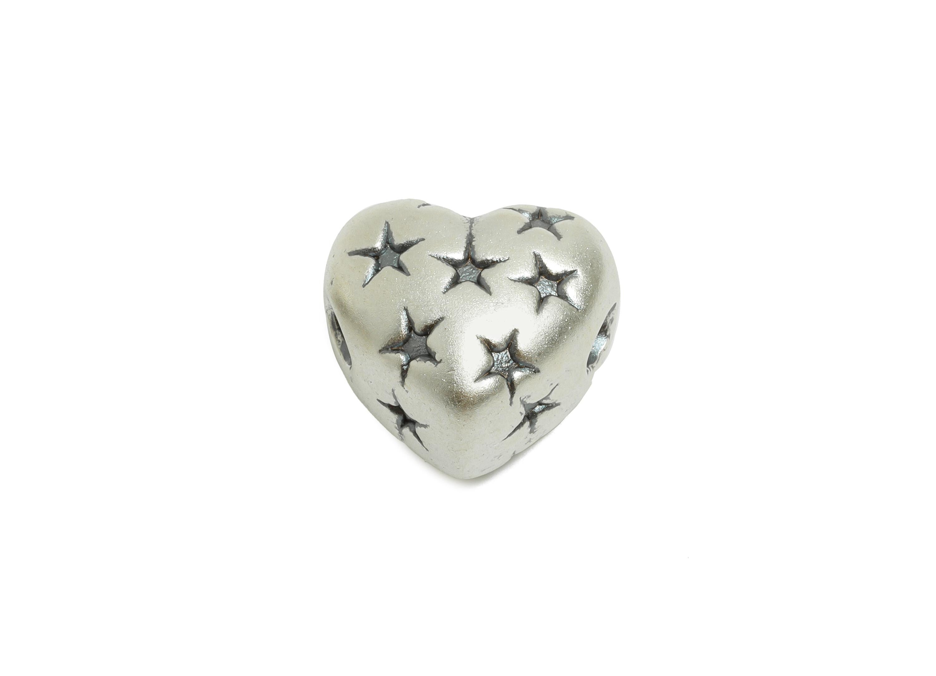 Silver Star Heart Bead - Dainty Heart Spacer for Craft Bracelets - Jewelry Making Supplies - Spacer Bead - Pure Silver 999 -13x12x9mm-SI1152 - DOMEDBAZAAR