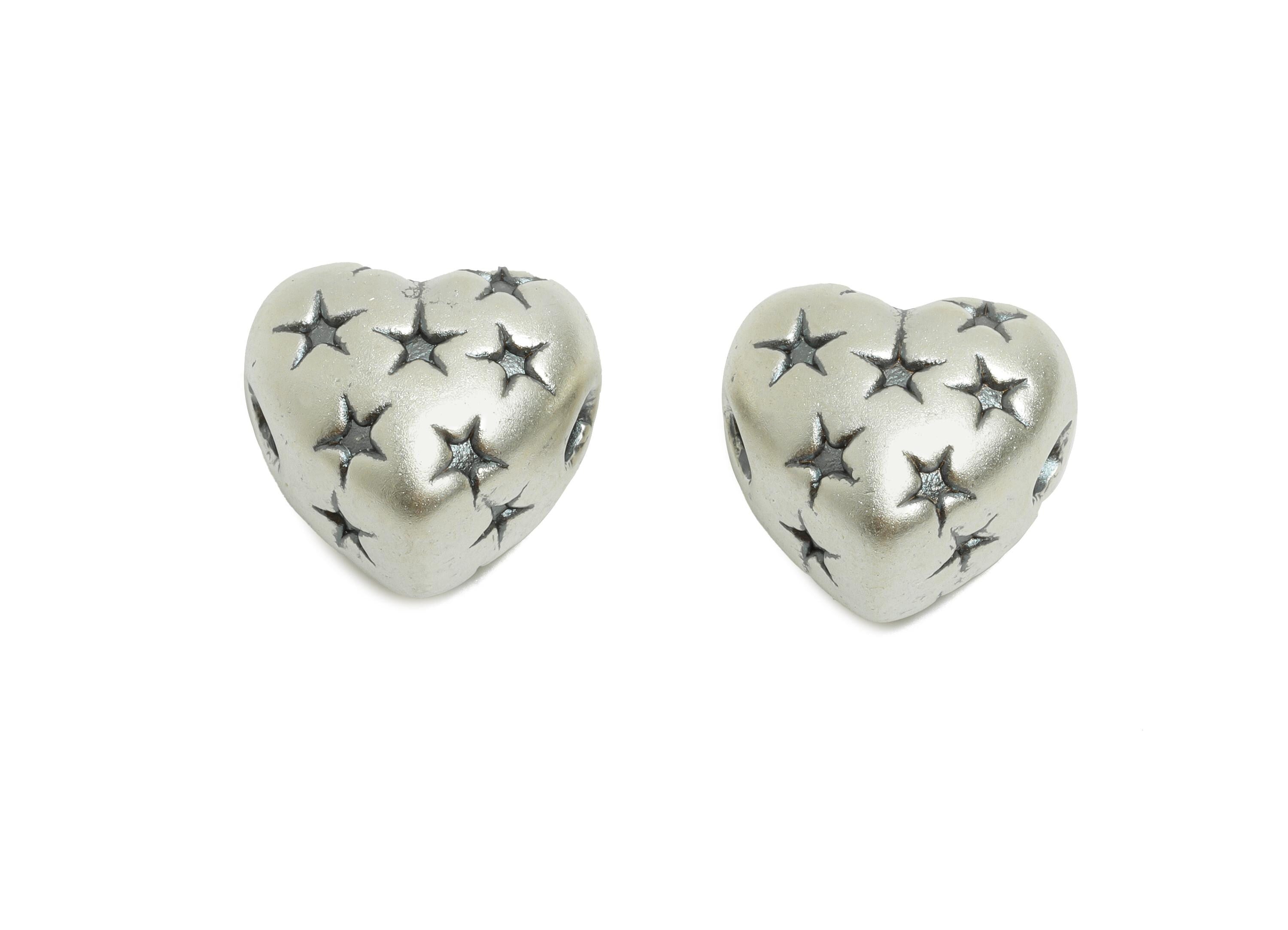 Silver Star Heart Bead - Dainty Heart Spacer for Craft Bracelets - Jewelry Making Supplies - Spacer Bead - Pure Silver 999 -13x12x9mm-SI1152 - DOMEDBAZAAR