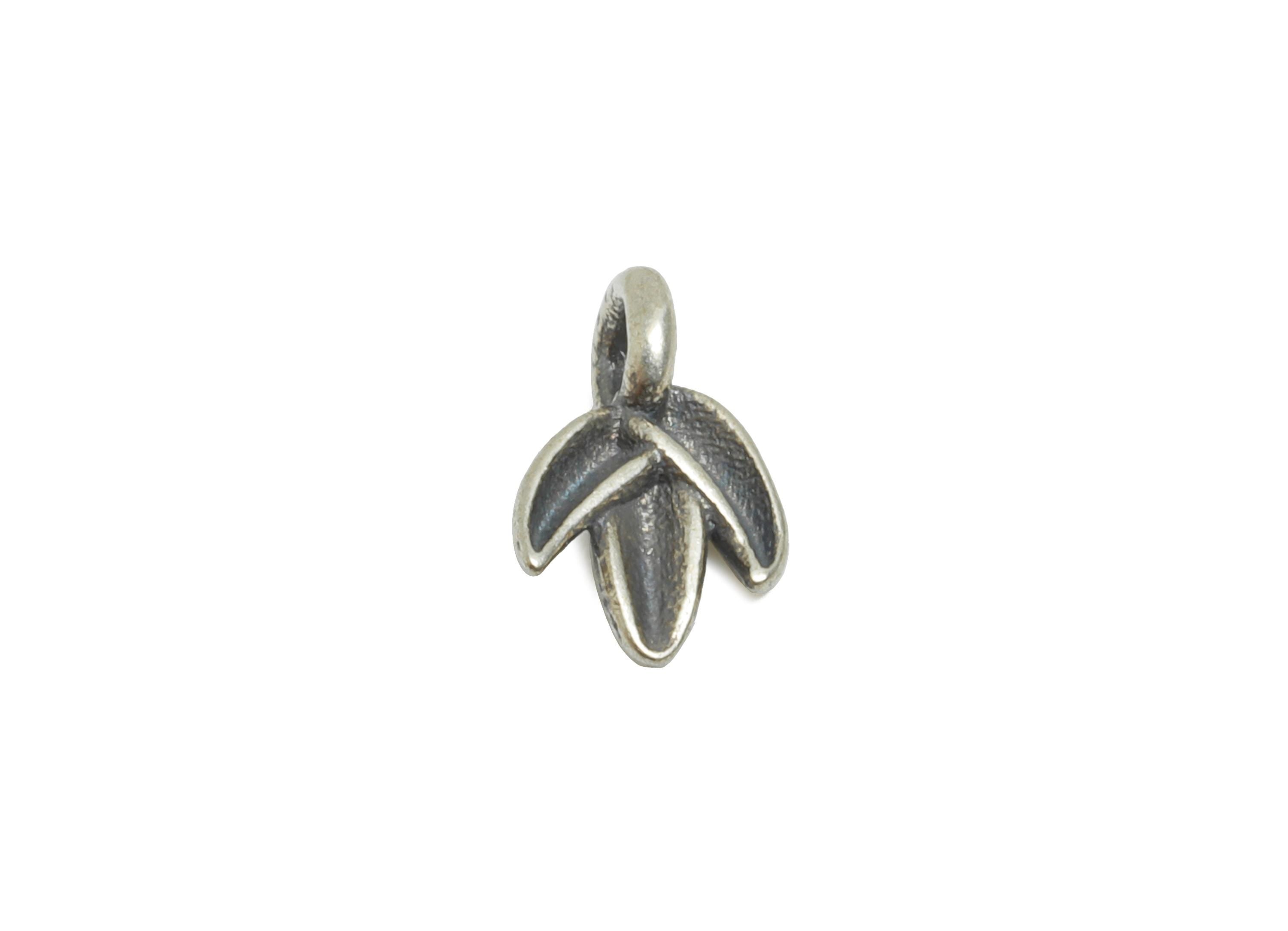 Silver Leaf Bracelet Charm - Botanical Bracelet Charm - Braided Bracelet Charm - 925 Sterling Silver - Rhodium Plated - 7x4.7x2.5mm - SI1120 - DOMEDBAZAAR