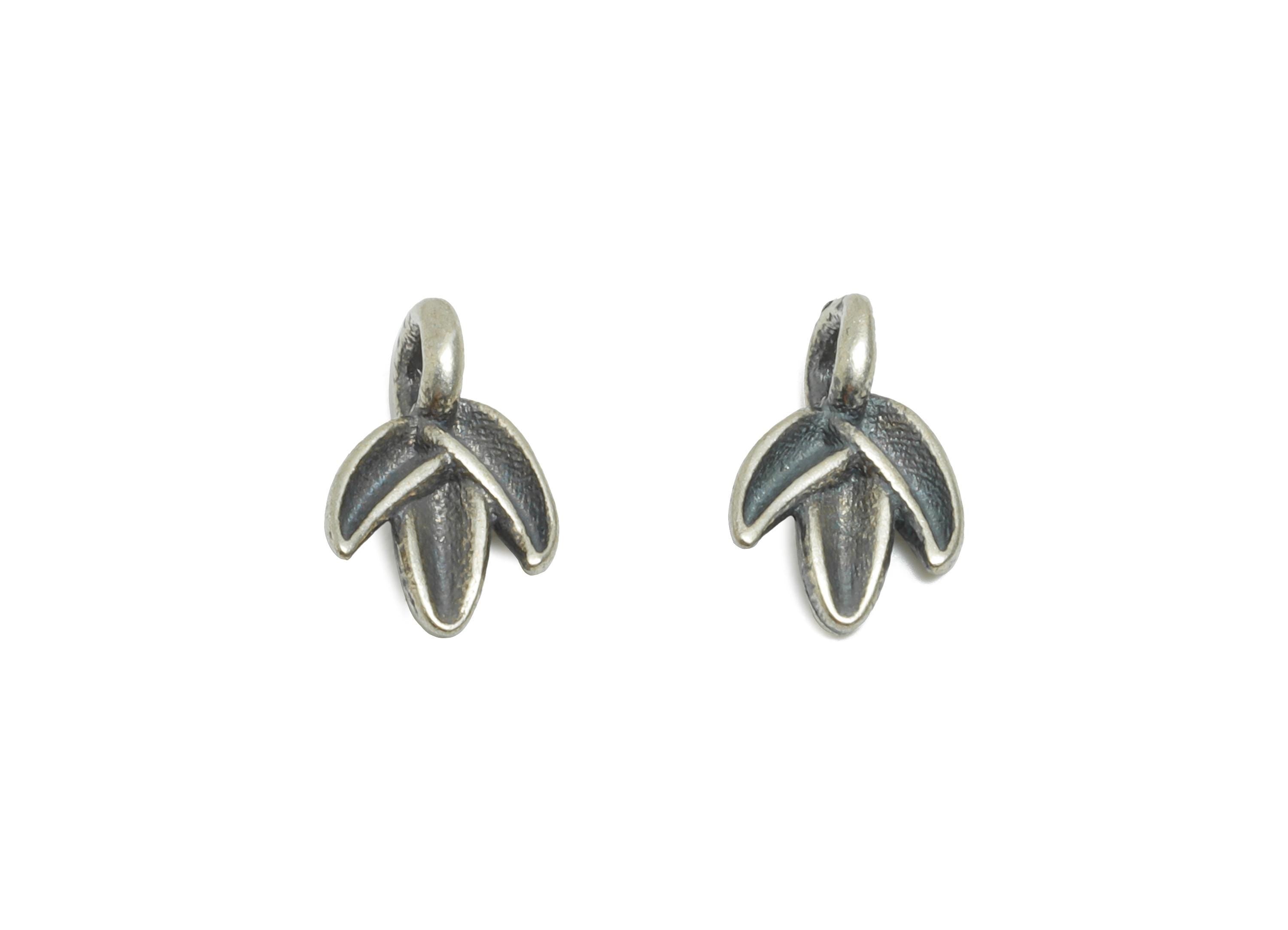 Silver Leaf Bracelet Charm - Botanical Bracelet Charm - Braided Bracelet Charm - 925 Sterling Silver - Rhodium Plated - 7x4.7x2.5mm - SI1120 - DOMEDBAZAAR