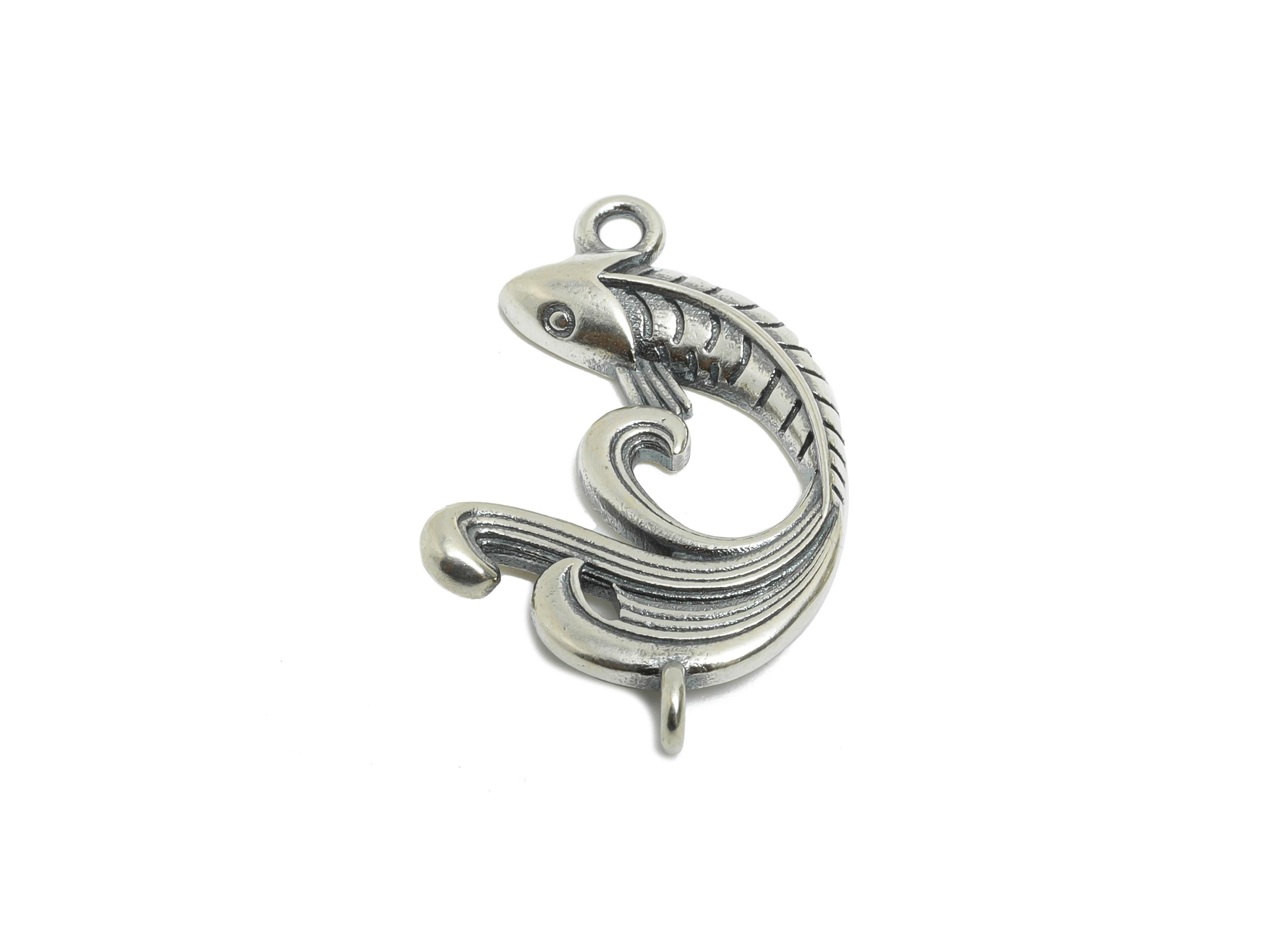 Dainty Fish Connector - Marine Life Charm for Bracelet - Braided Bracelet Charm - 925 Sterling Silver - Rhodium Plated - 25x15.5x2mm -SI1122 - DOMEDBAZAAR