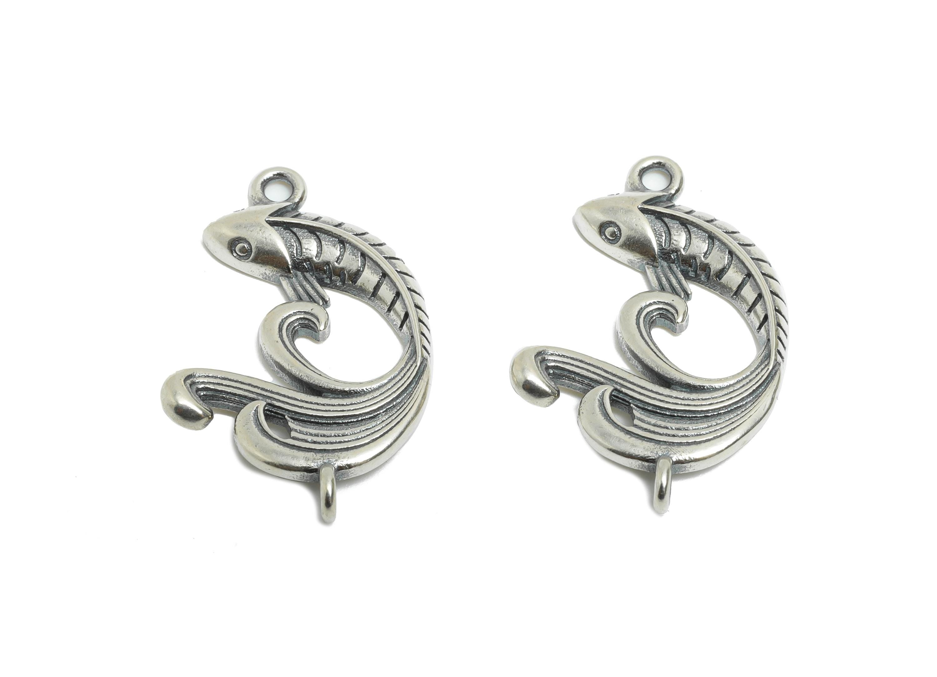Dainty Fish Connector - Marine Life Charm for Bracelet - Braided Bracelet Charm - 925 Sterling Silver - Rhodium Plated - 25x15.5x2mm -SI1122 - DOMEDBAZAAR