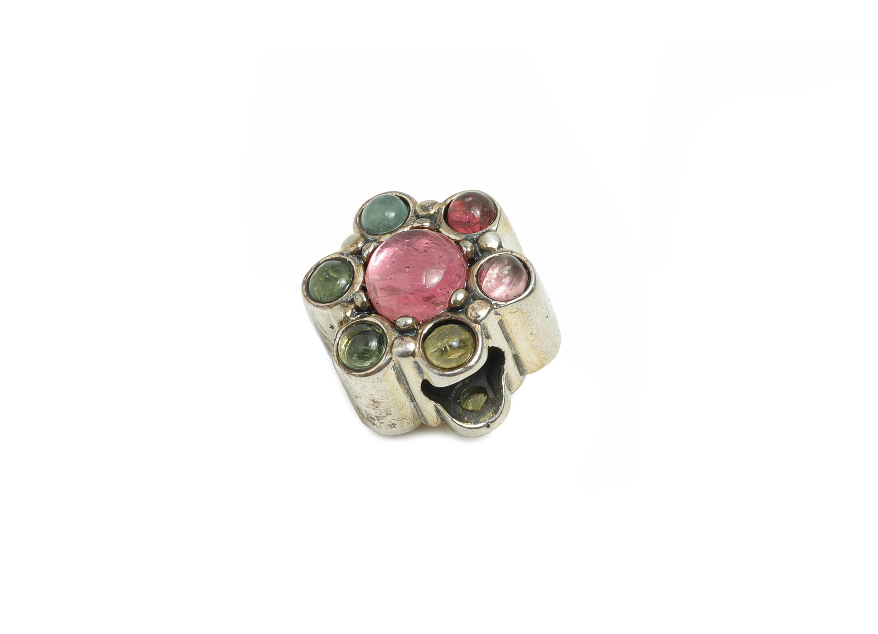 Floral Tourmaline Bead - Bracelet Jewelry Finding - Jewelry Making Supplies - Whimsical Bead - 925  Sterling  Silver - 14x11x9.93mm-SI1167 - DOMEDBAZAAR