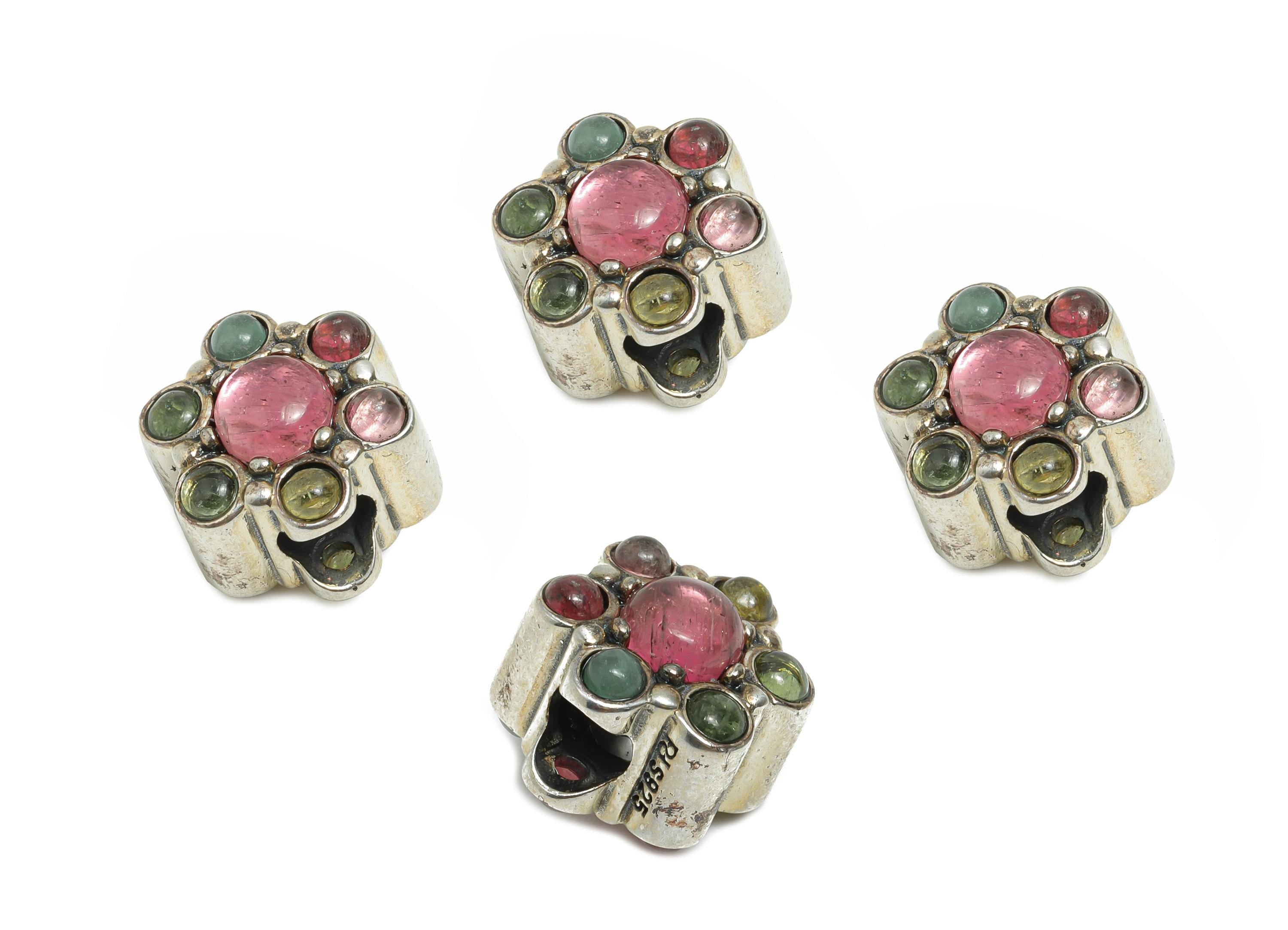 Floral Tourmaline Bead - Bracelet Jewelry Finding - Jewelry Making Supplies - Whimsical Bead - 925  Sterling  Silver - 14x11x9.93mm-SI1167 - DOMEDBAZAAR
