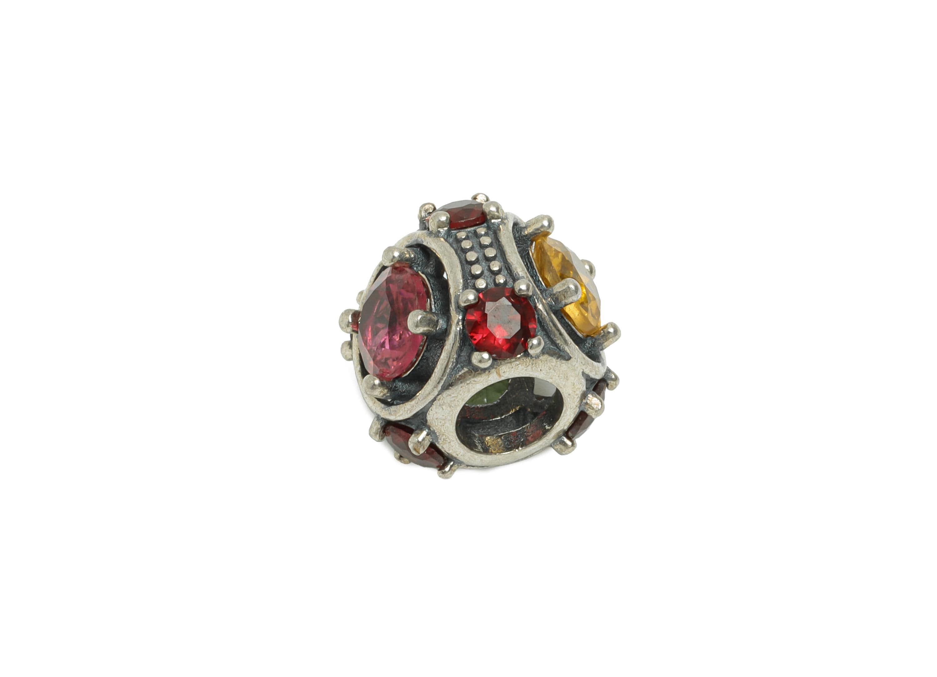 Sterling Silver Tourmaline  Bead - Vintage Bracelet Jewelry Finding - Jewelry Making Supplies  - 925  Sterling Silver - 11x11x10mm-SI1169 - DOMEDBAZAAR