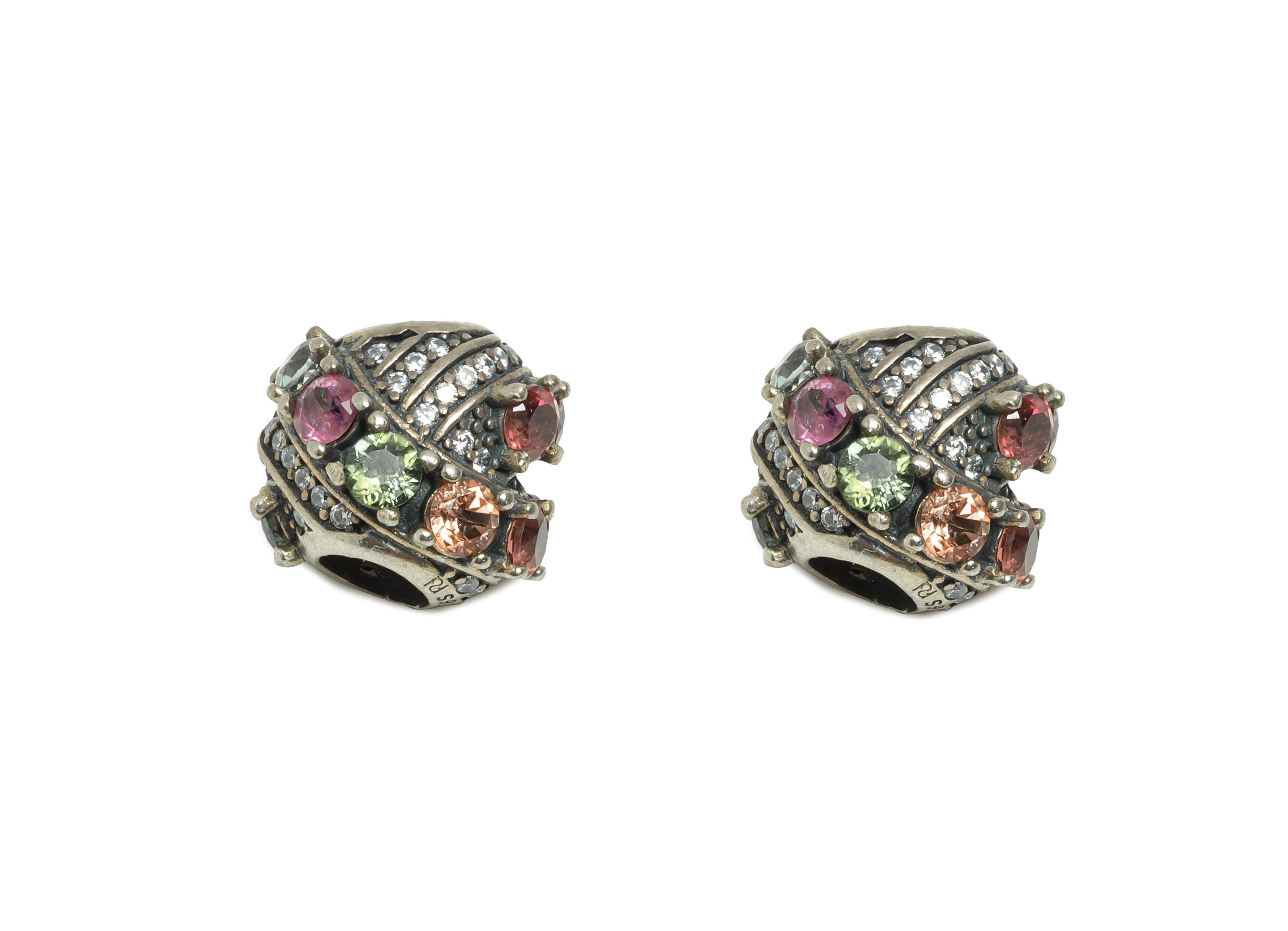 Sterling Silver Tourmaline  Bead - Sparking Bracelet Jewelry Finding - Jewelry Making Supplies  - 925  Sterling Silver - 12x12x10mm-SI1172 - DOMEDBAZAAR