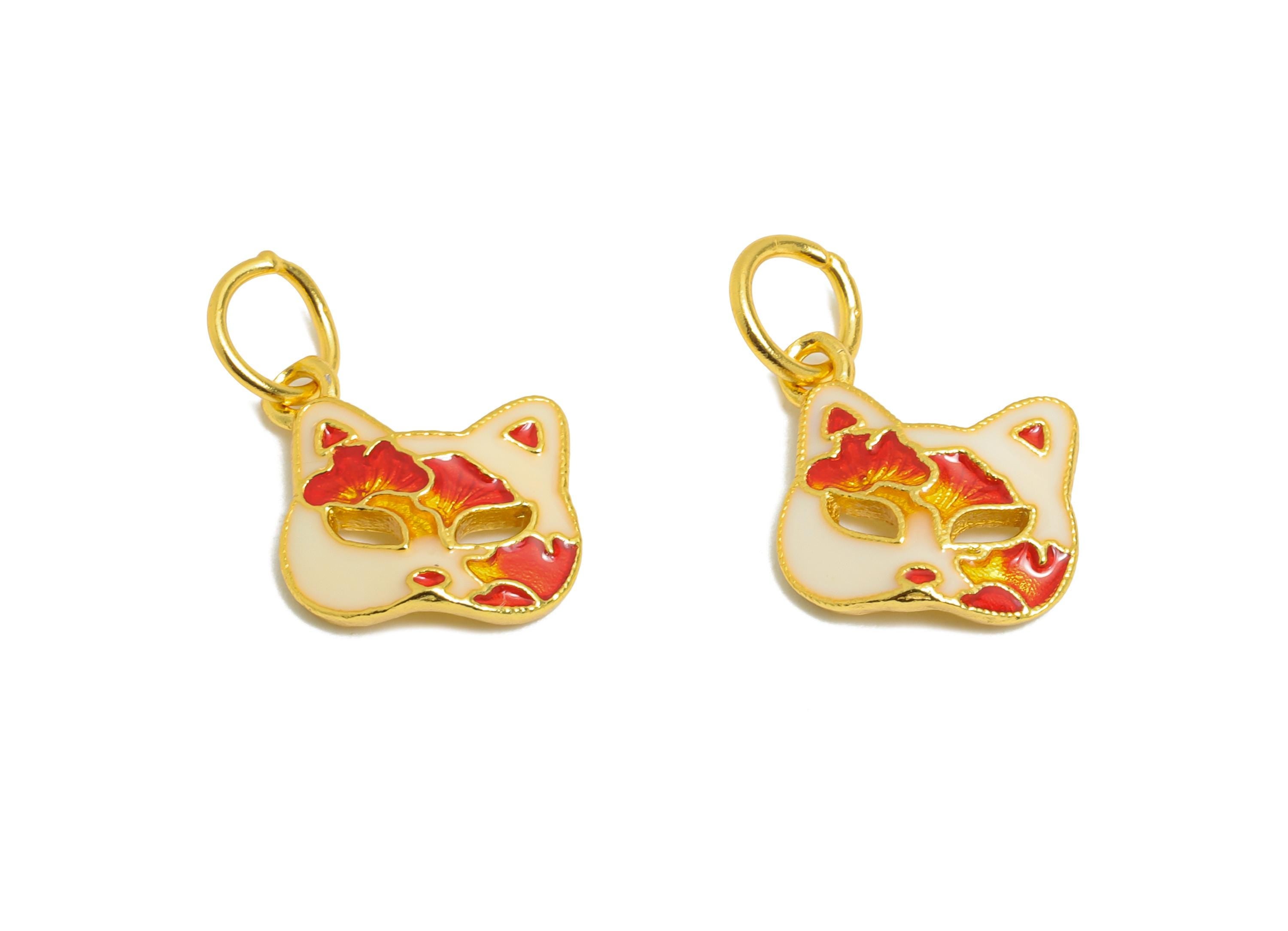 Enamel Fox Mask Charms - Colorful Animal Mask Charm for Bracelet - 925 Sterling Silver - KC Gold Tone Plated - 9.85x9.12x1.17mm - SI1126 - DOMEDBAZAAR