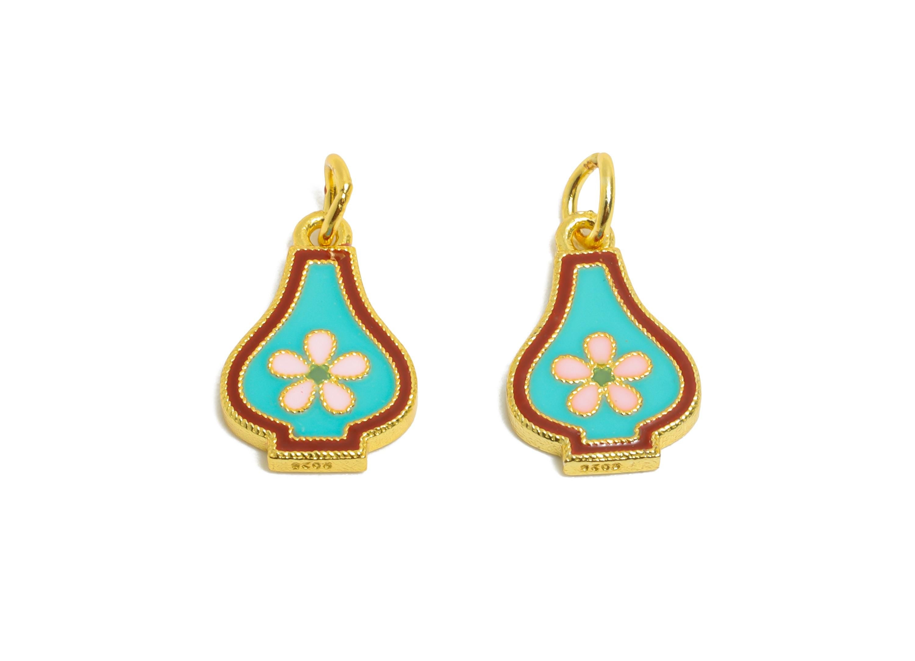 Enamel Daisy Charm - Colorful Floral Enamel Charm for Bracelet - 925 Sterling Silver - 24k Real Gold Plating - 12.1x7.92x1.41mm - SI1131 - DOMEDBAZAAR