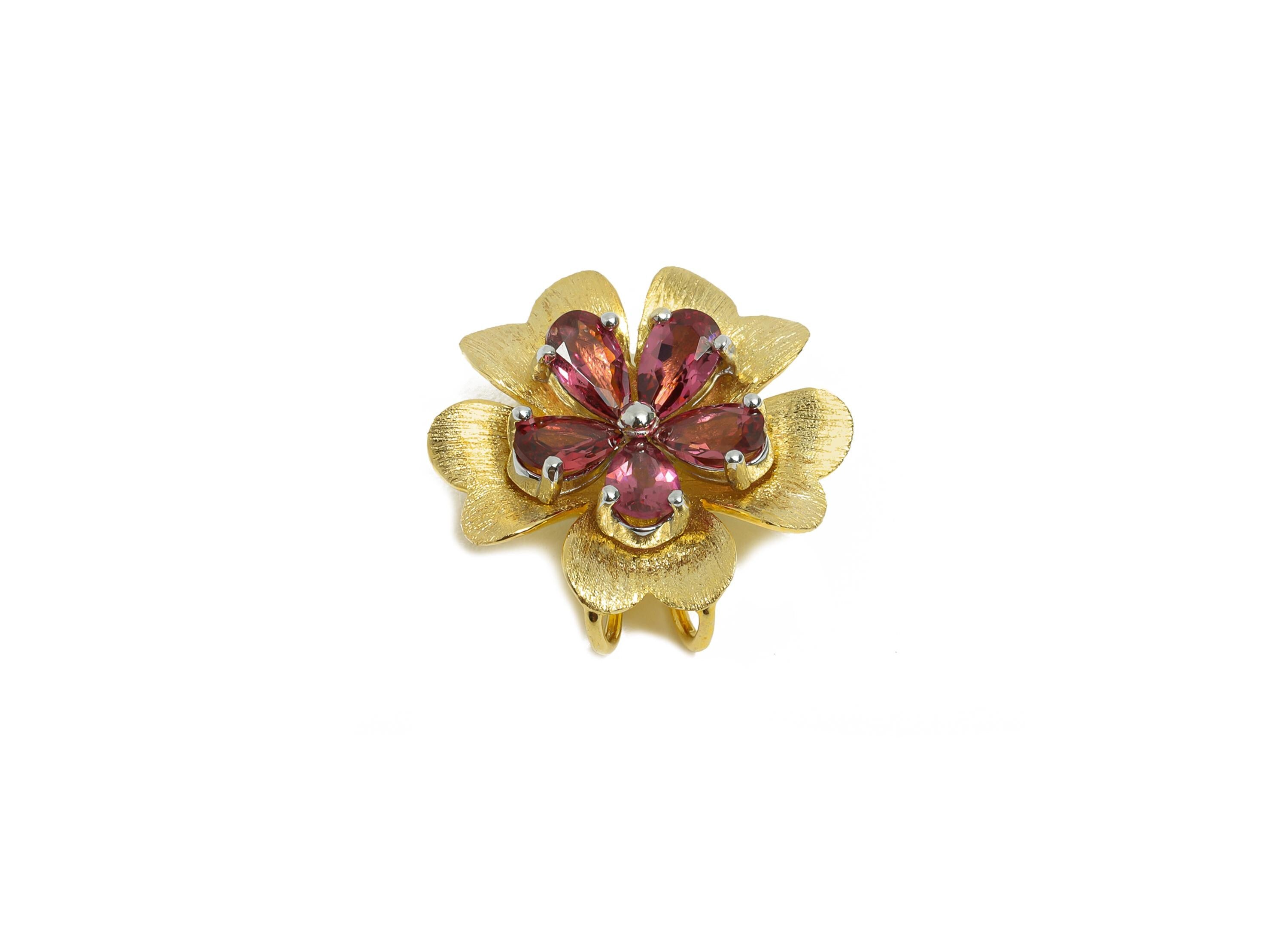 Sterling Silver Flower Pendant - Delicate Garnet CZ Pendant for Necklace - 925 Sterling Silver - 18K Gold Plated - 17x17x5.87mm - SI1180 - DOMEDBAZAAR