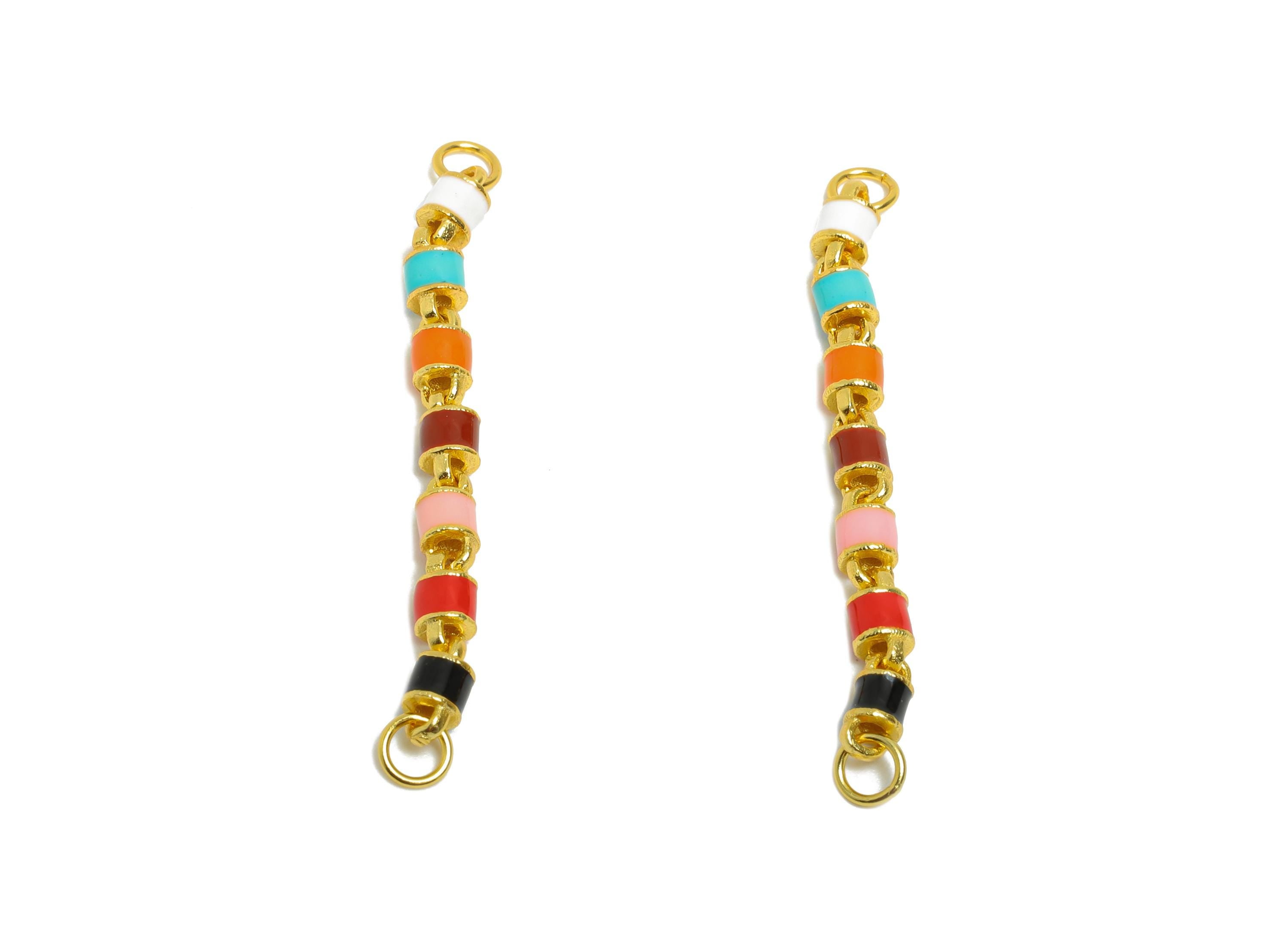 Colorful Enamel Cylinder Bead - Rainbow Bead Connector Charm For Bracelet - 925 Sterling Silver - 24k Real Gold Plating - 34x2x2mm- SI1140 - DOMEDBAZAAR