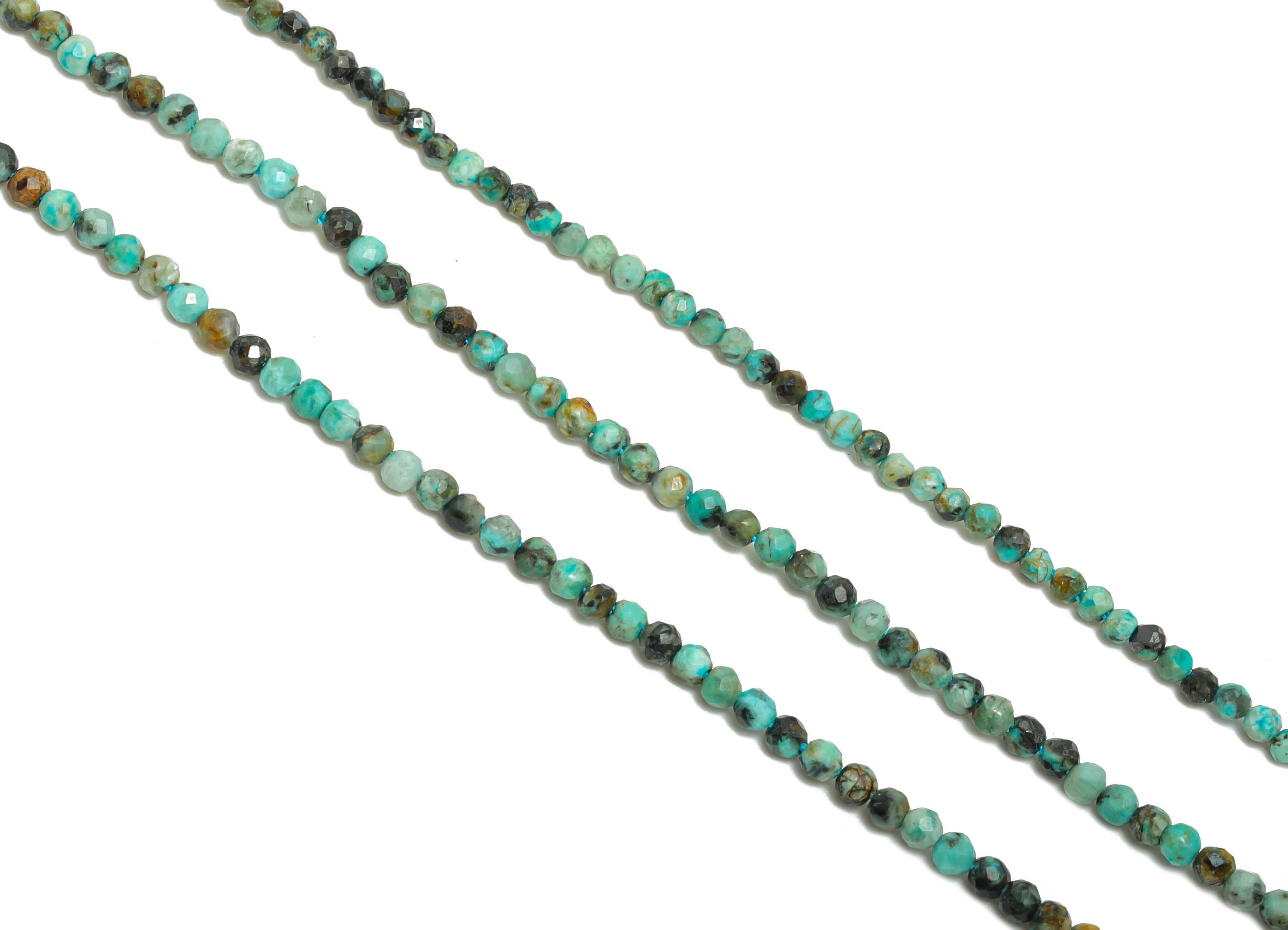 2mm Turquoise Natural Stone Beads - Faceted Round Amazonite 15.5 inch /Strand - Gemstone Beads for Handmade - DIY Crafting Beads - NS2531 - DOMEDBAZAAR