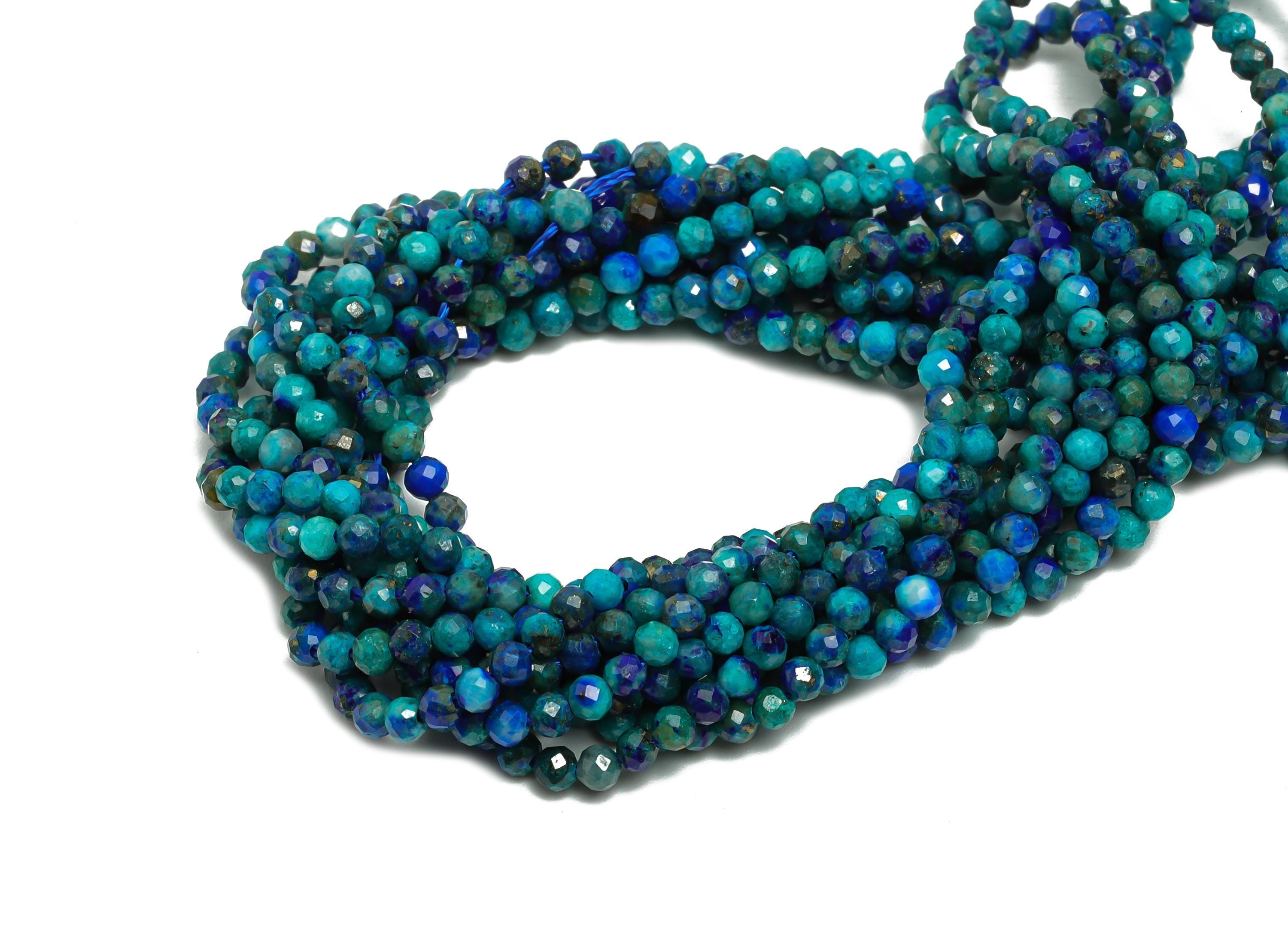 2mm Azurite Natural Stone Beads - Faceted Round Amazonite 15.5 inch /Strand - Gemstone Bead for Handmade - Crafting Jewelry Bead - NS2482 - DOMEDBAZAAR