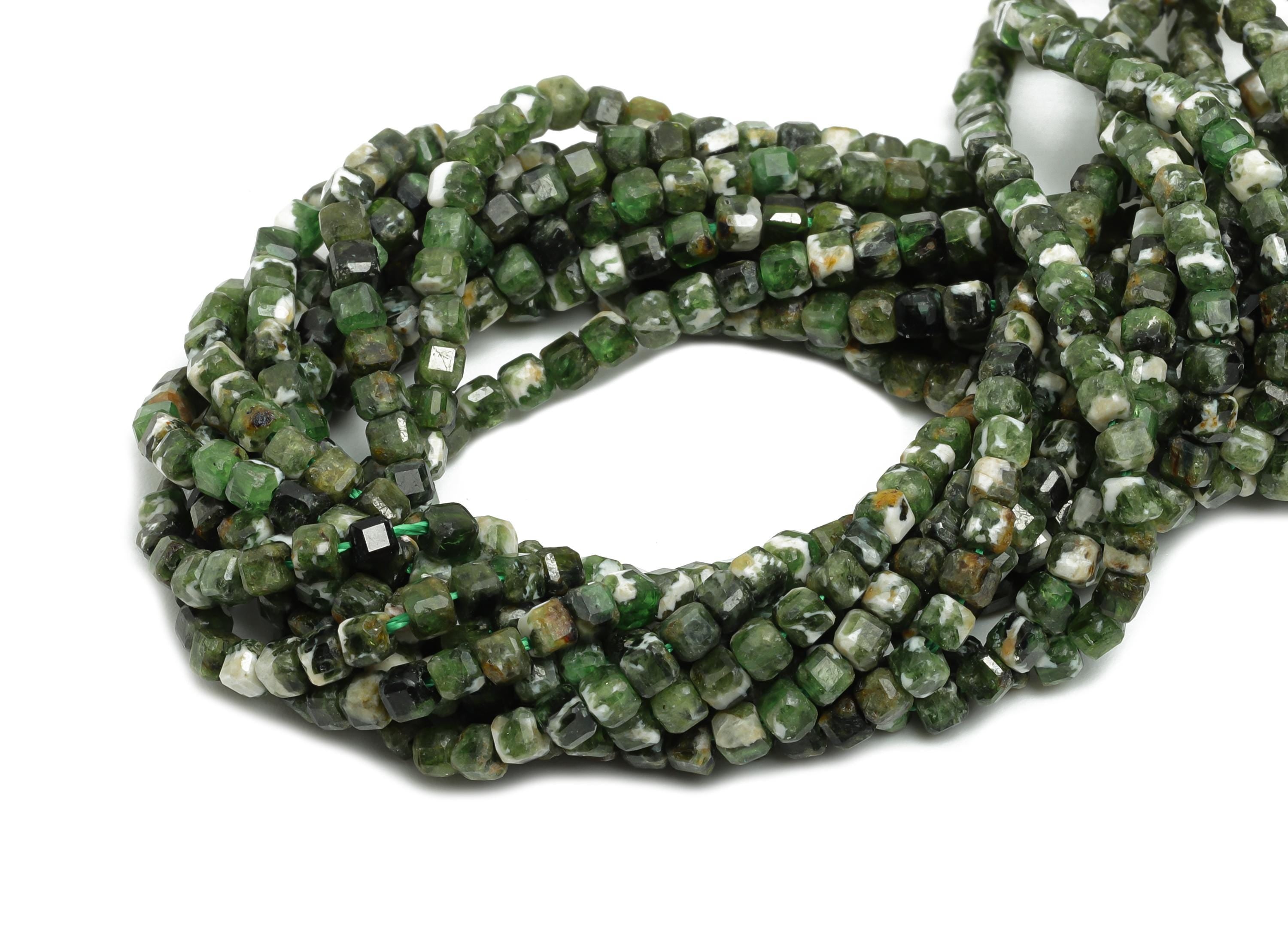 2mm Greenstone Natural Stone Beads - Faceted Cube Greenstone Bead 15.5inch/Strand - Gemstone Crafting Beads - DIY Beading Supplies - NS2519