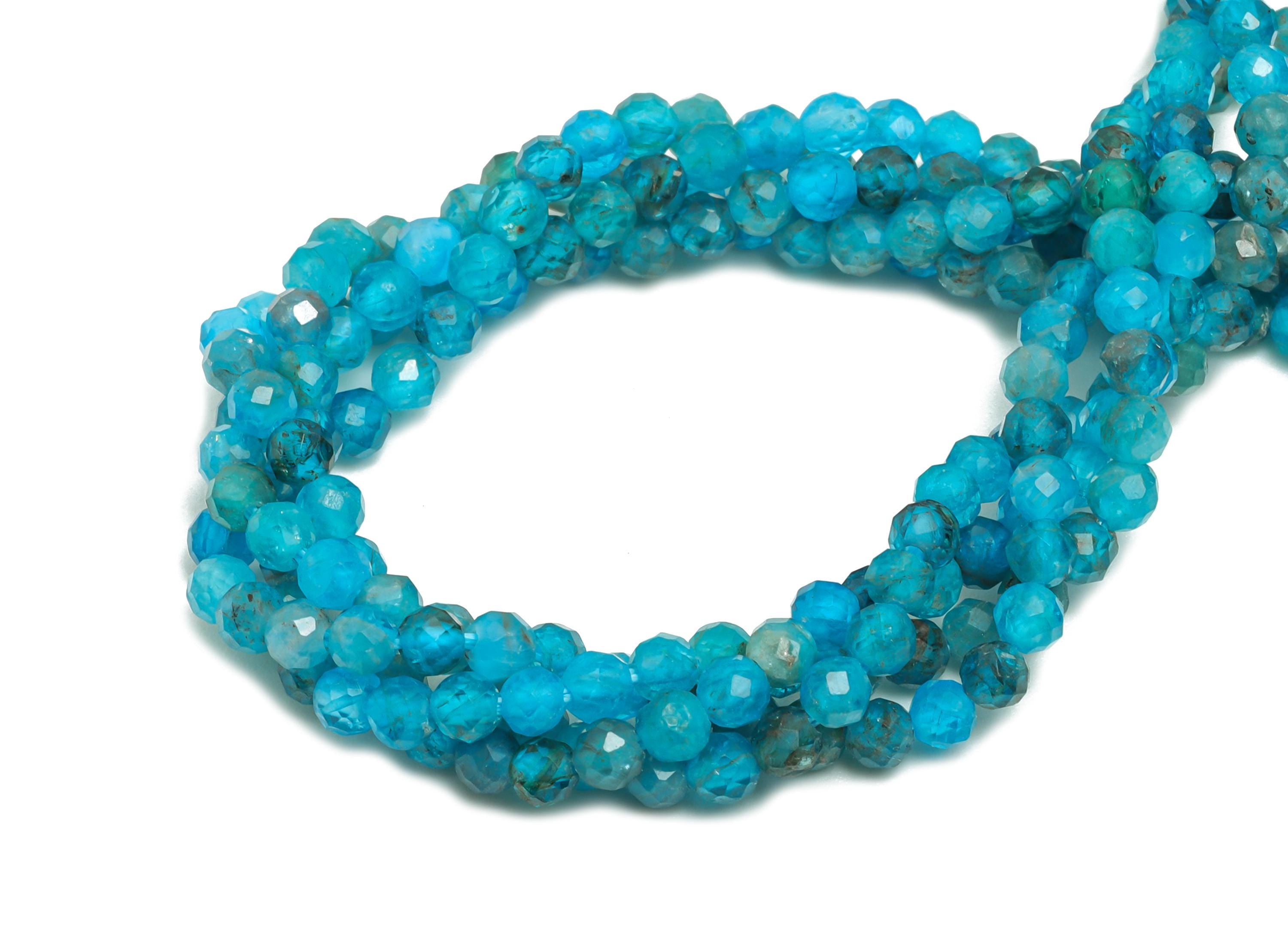 2mm Blue Apatite Natural Stone Bead - Faceted Round Blue Apatite 15.5 inch /Strand - Gemstone Bead for Handmade - DIY Crafting Bead - NS2528 - DOMEDBAZAAR