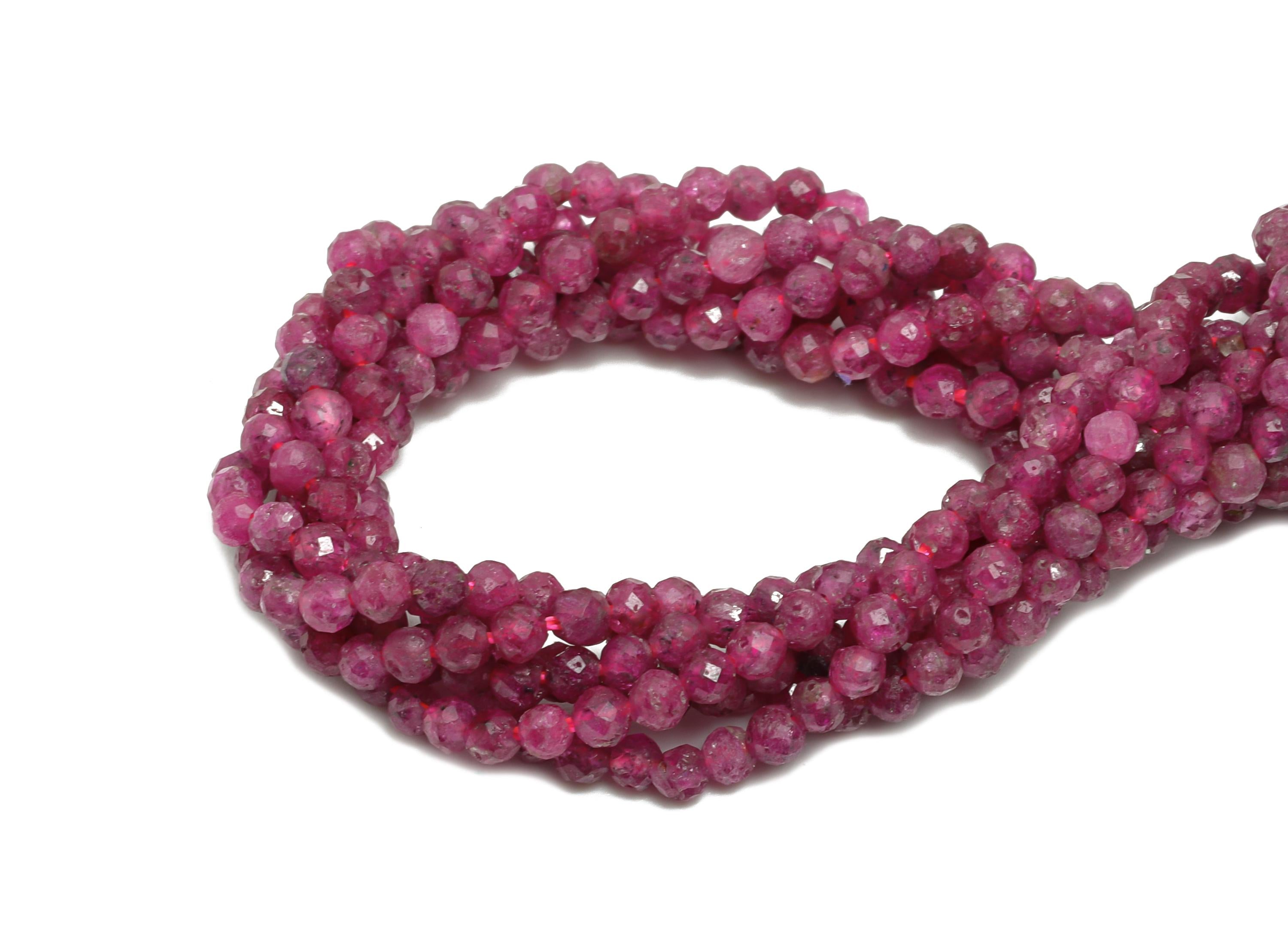2mm Ruby Natural Stone Beads - Faceted Round Natural Stone 15.5 inch /Strand - Crafting Gemstone Making Beads - Healing Stone Beads - NS2444