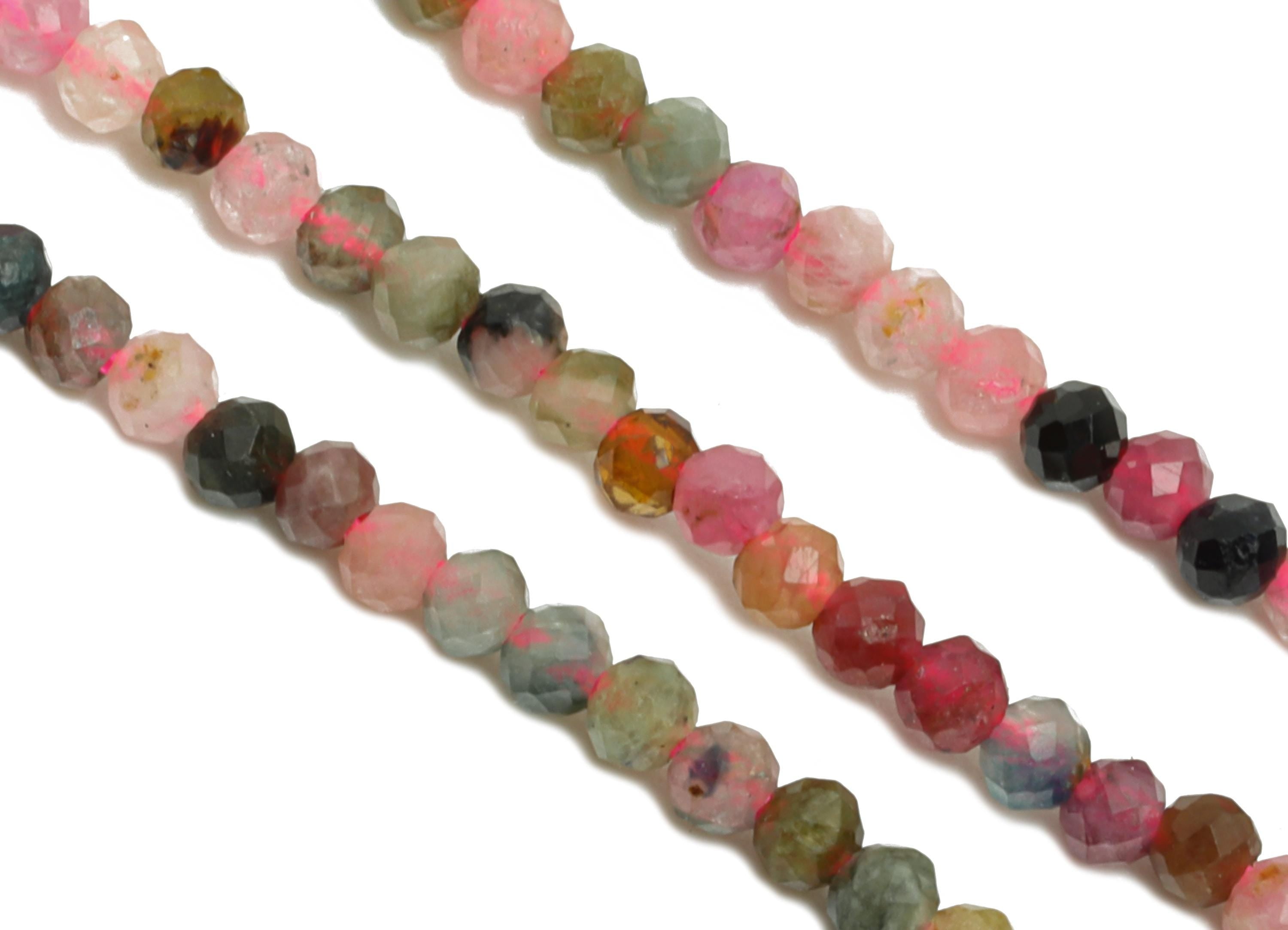 2mm Colored Tourmaline Natural Stone Bead - Faceted Round Bead 15.5 inch /Strand - Crafting Bead - Gemstone Beads for DIY Jewelry - NS2504