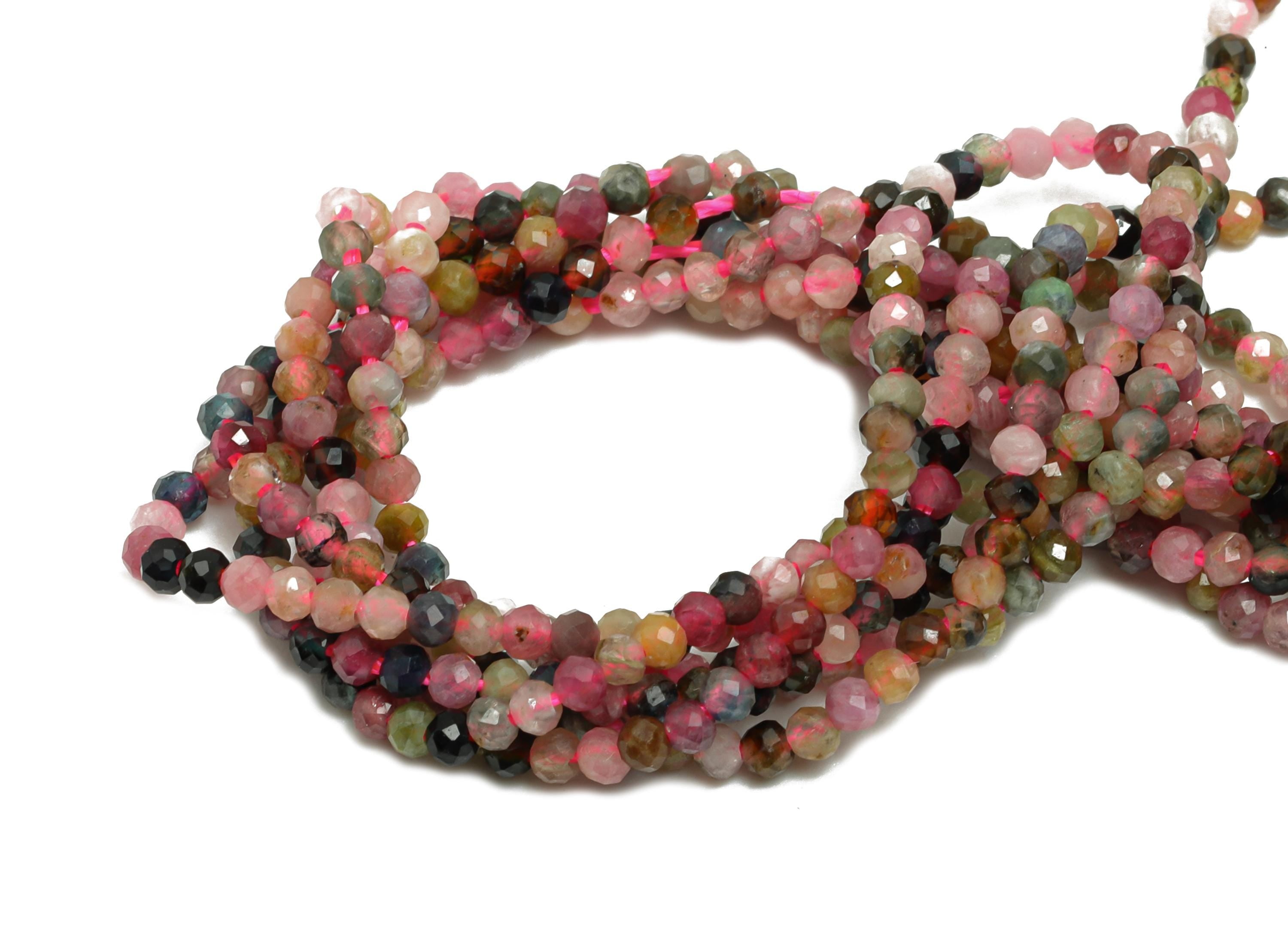 2mm Colored Tourmaline Natural Stone Bead - Faceted Round Bead 15.5 inch /Strand - Crafting Bead - Gemstone Beads for DIY Jewelry - NS2504