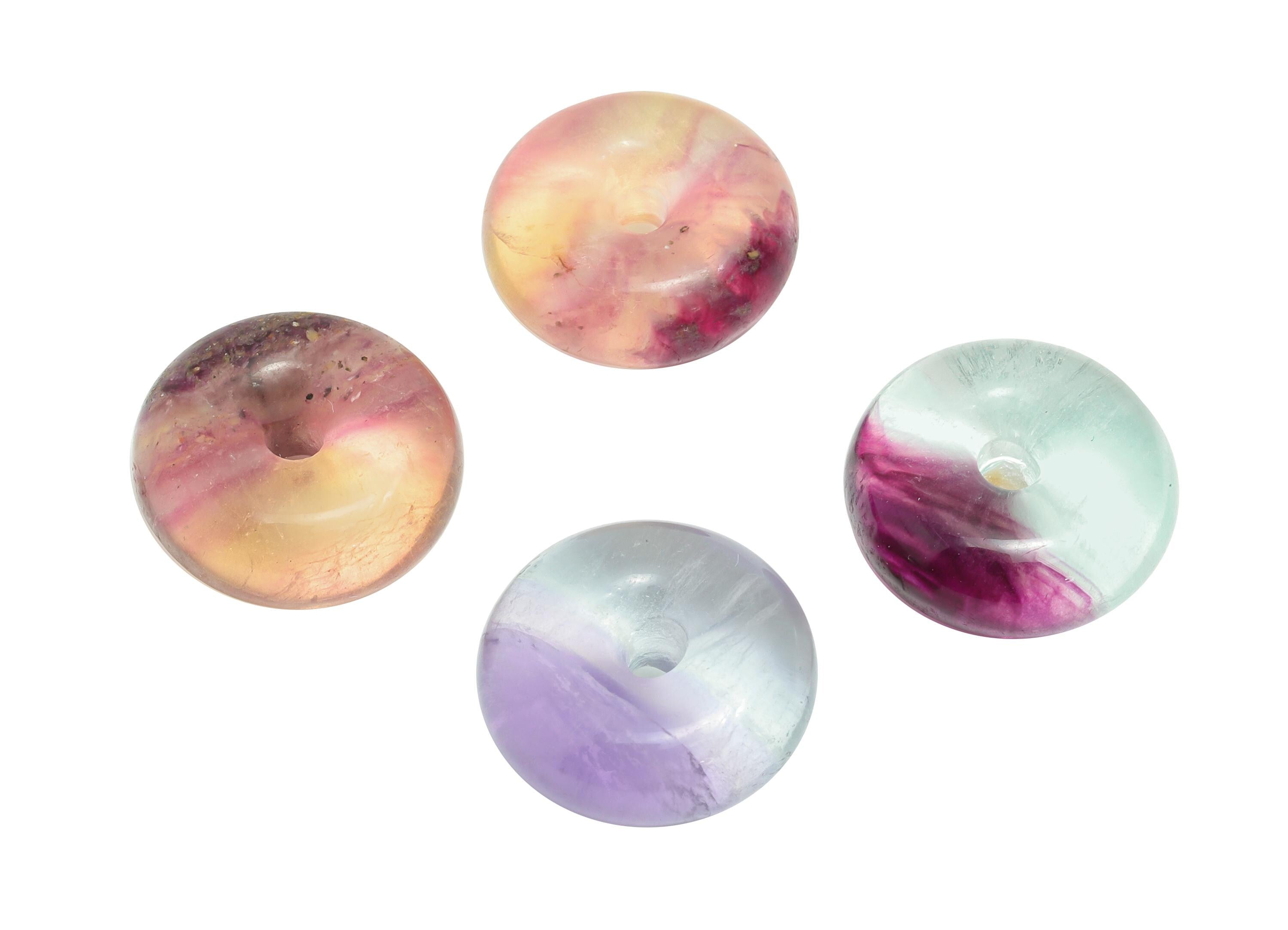 Carved Fluorite Donut Charm - Natural Fluorite Crystal - Handmade Carved Round Gemstone - Craft Supplies - Energy Stone - 18x18x7.9mm-NS3093 - DOMEDBAZAAR