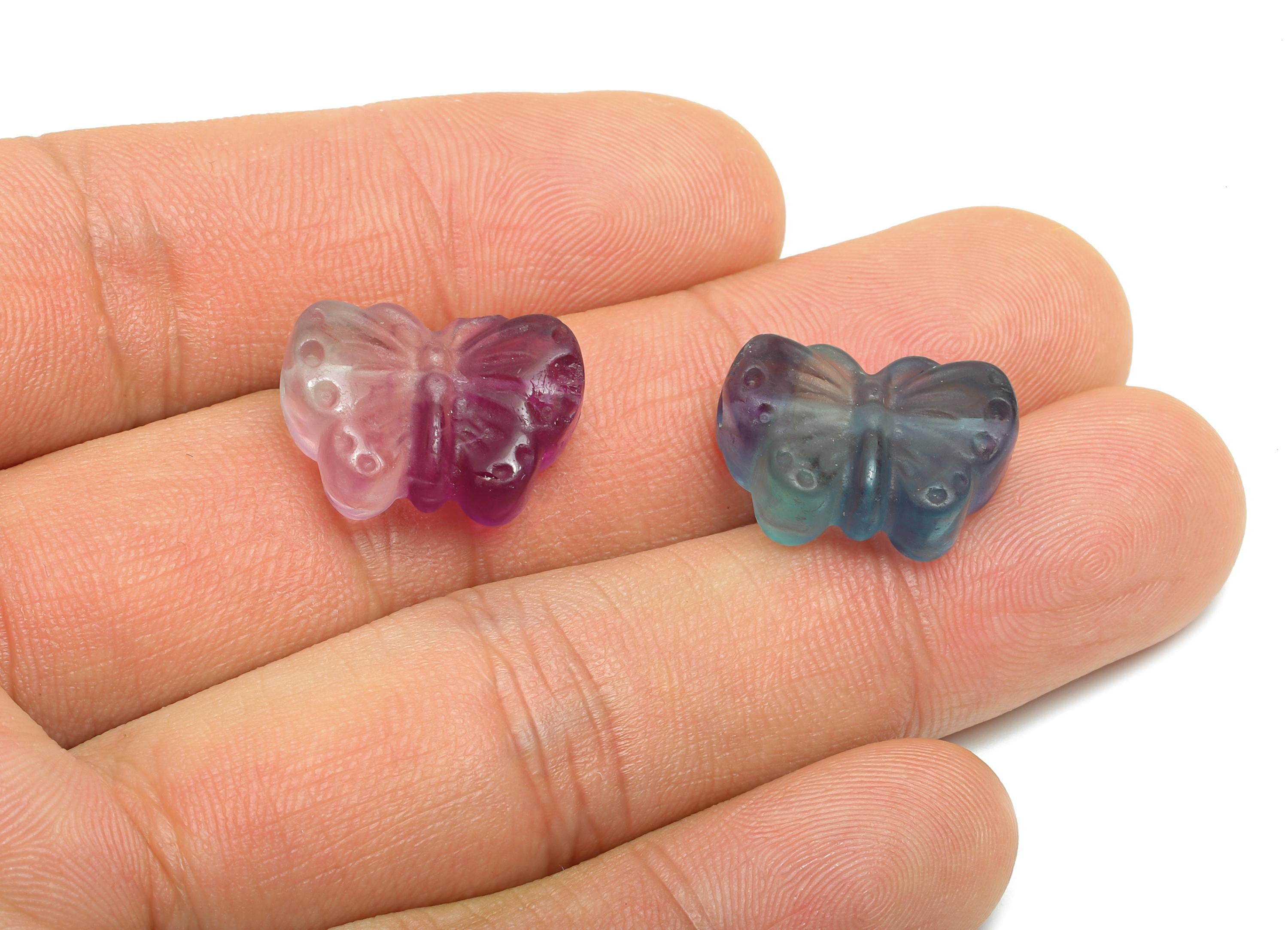 Carved Fluorite Butterfly Bead - Natural Fluorite Crystal - Handmade Carved Insect Gemstone - Healing Bead Making - 18.4x12.9x6.8mm - NS3098 - DOMEDBAZAAR