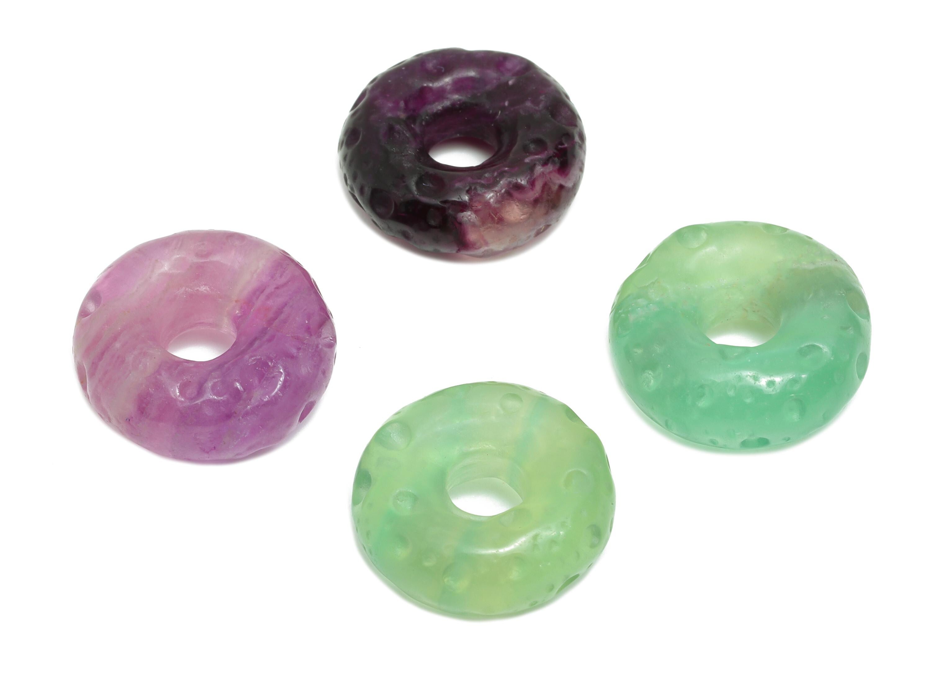 Carved Fluorite Donut Charm - Natural Fluorite Crystal - Handmade Carved Round Gemstone - Craft Making - Energy Stone - 16x16.5x6mm - NS3101 - DOMEDBAZAAR