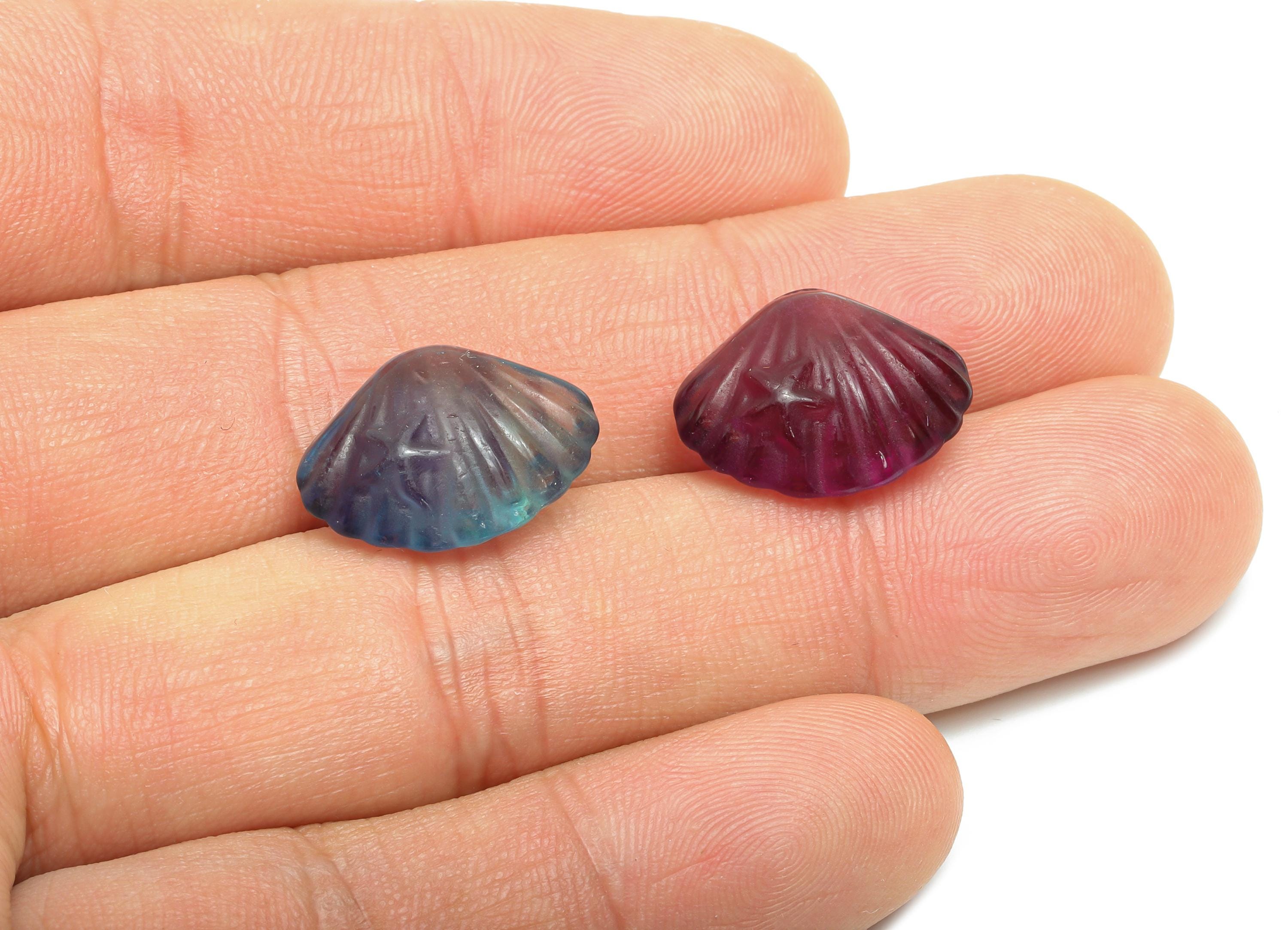 Carved Fluorite Shell Charm - Natural Fluorite Crystal - Handmade Carved Starfish Marine Life Gemstone - Healing Stone -18x13.7x7.6mm-NS3102 - DOMEDBAZAAR