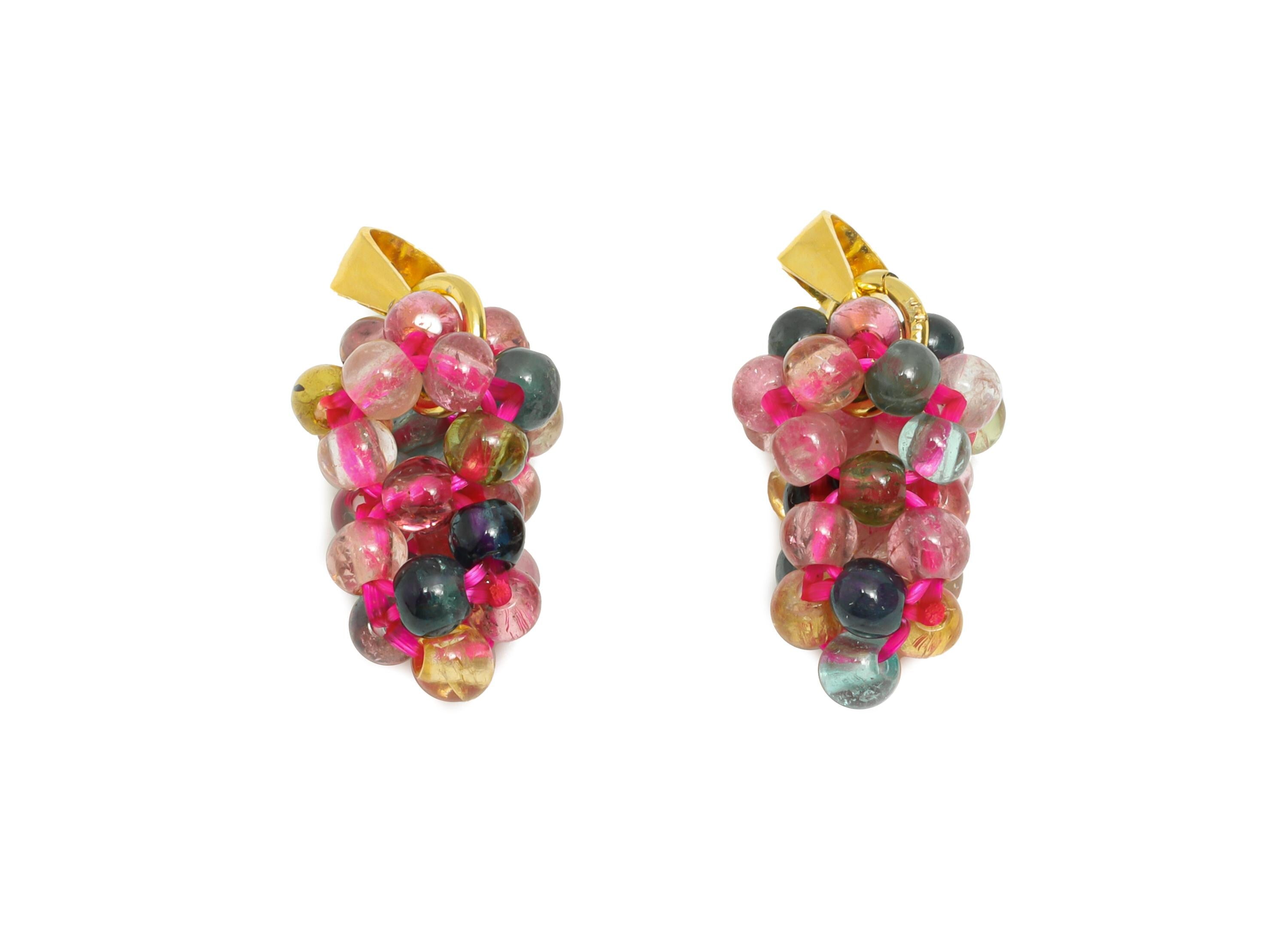 Silver Grape Cluster Necklace Pendant - Tourmaline Beaded Grape Pendant with Bail - 925 Sterling Silver - 18K Gold Plated -19x9.7x9mm-SI1165