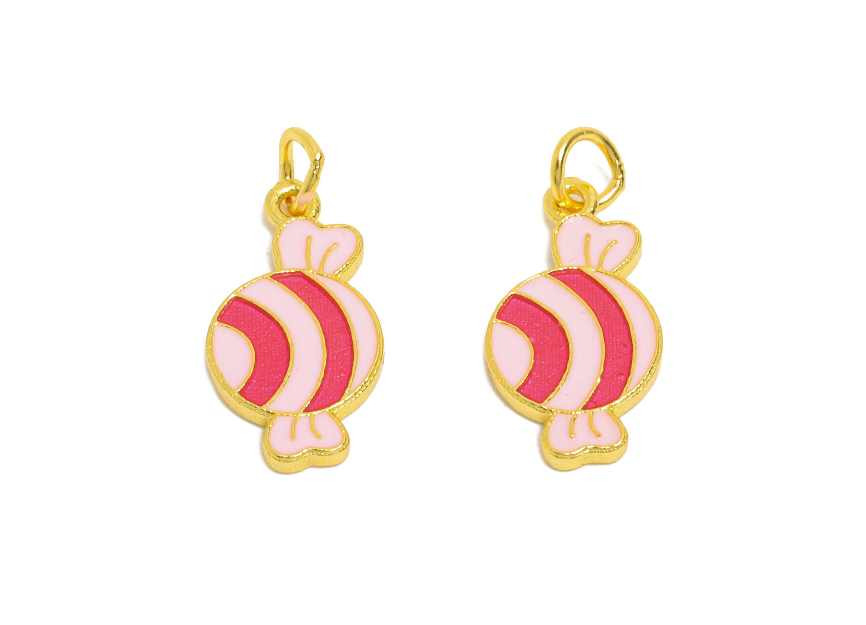 Colorful Enamel Candy Charm - Sweet Treat Charm For DIY Bracelet - 925 Sterling Silver - 24k Real Gold Plating - 10x9x1.45mm - SI1138 - DOMEDBAZAAR