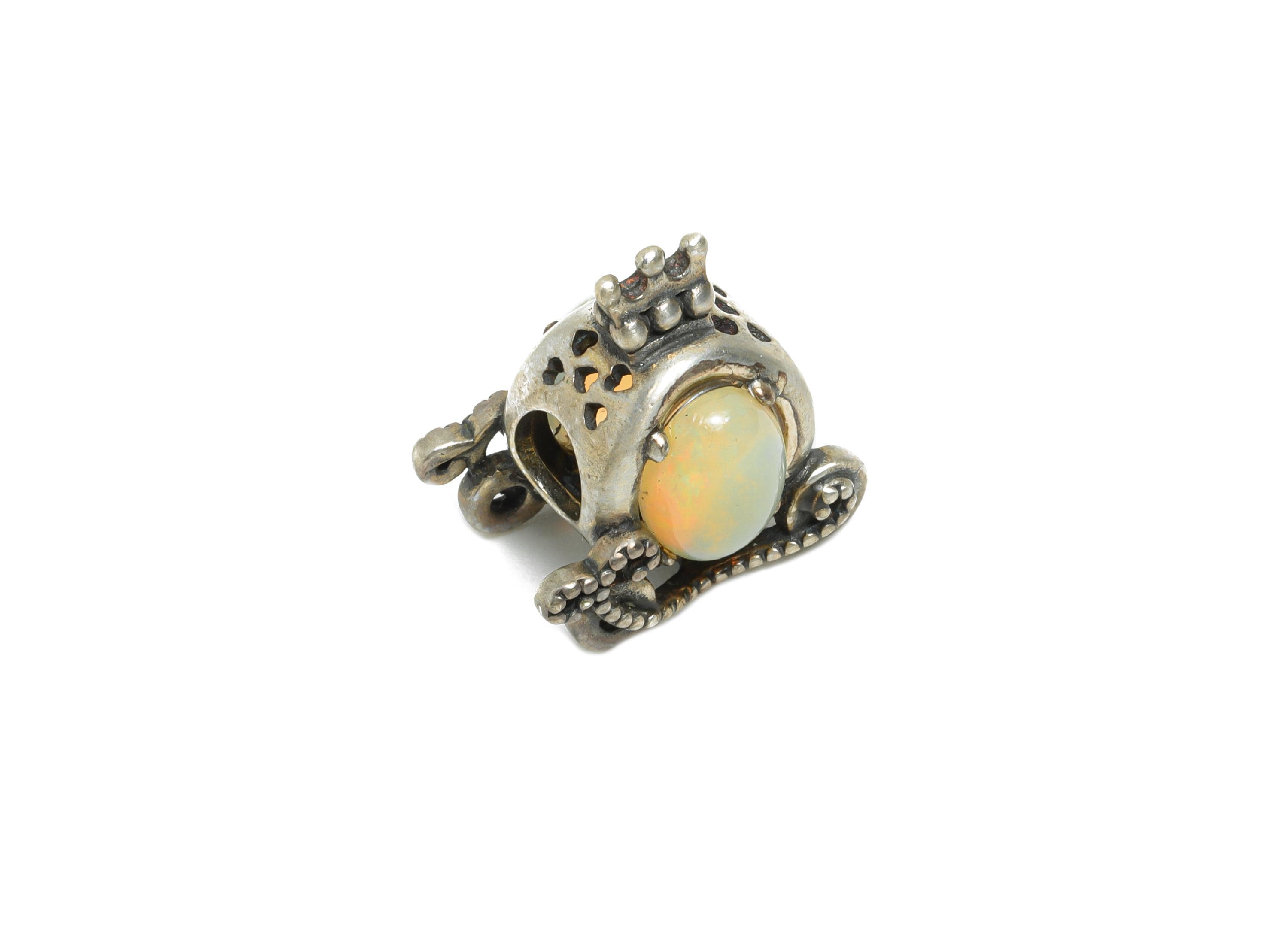 925 Sterling Silver Opal Bead - Fairy Tale Carriage Vintage For Bracelet - Jewelry Making Supplies - Nature Stone Bead - 15x15x11mm - SI1174 - DOMEDBAZAAR