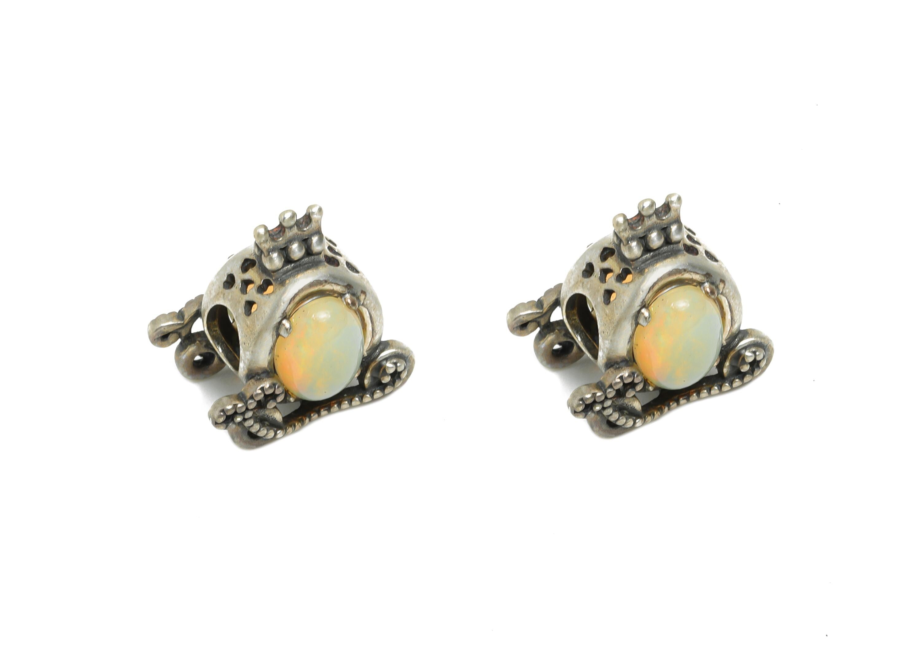 925 Sterling Silver Opal Bead - Fairy Tale Carriage Vintage For Bracelet - Jewelry Making Supplies - Nature Stone Bead - 15x15x11mm - SI1174 - DOMEDBAZAAR