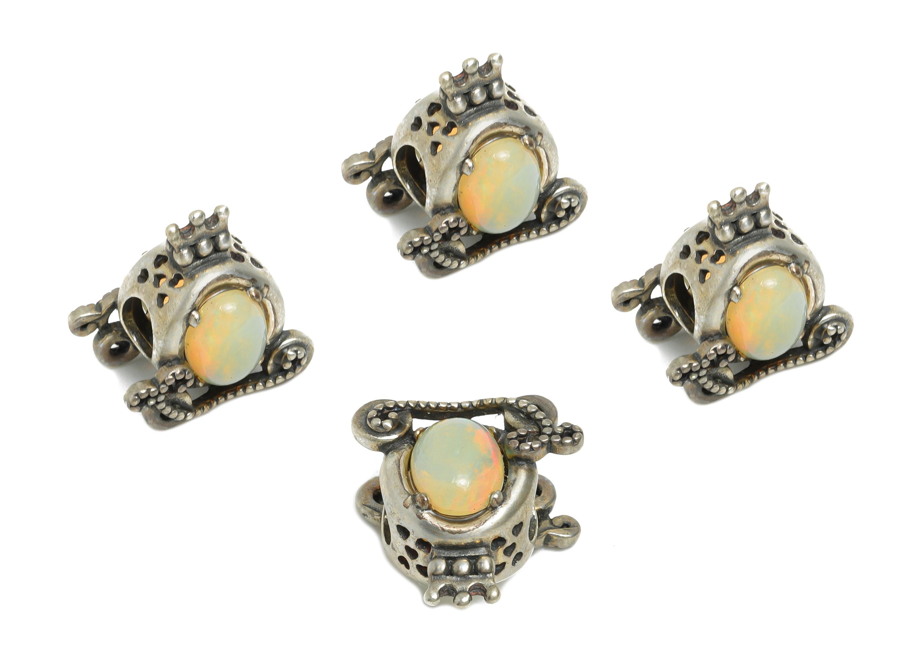 925 Sterling Silver Opal Bead - Fairy Tale Carriage Vintage For Bracelet - Jewelry Making Supplies - Nature Stone Bead - 15x15x11mm - SI1174 - DOMEDBAZAAR