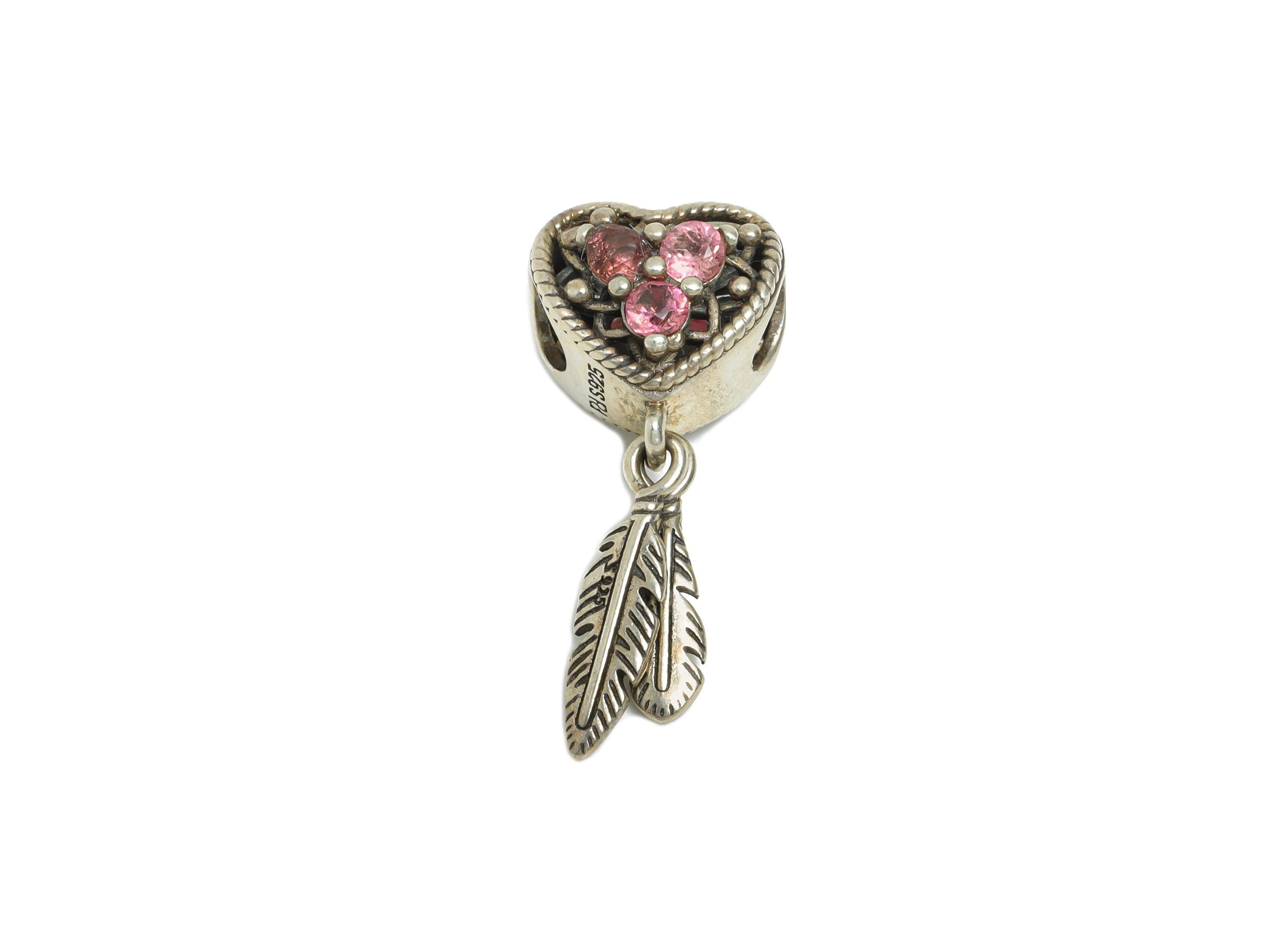 Heart Feather Tourmaline Bead - Dangle Sparking Bracelet Jewelry Finding - Jewelry Making Supplies  - 925  Sterling Silver -25x11x9mm-SI1168 - DOMEDBAZAAR