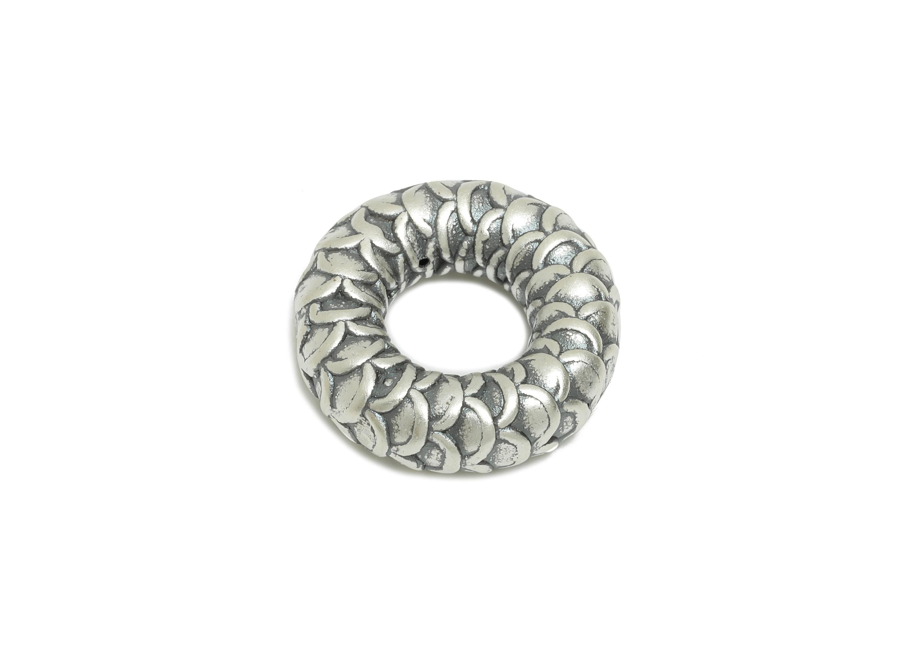 Donut Spacer Bead - Scale Pattern Bead for Bracelets - Jewelry Making Supplies - Textured Spacer Bead - Pure Silver 999 - 19x19x6mm-SI1155 - DOMEDBAZAAR