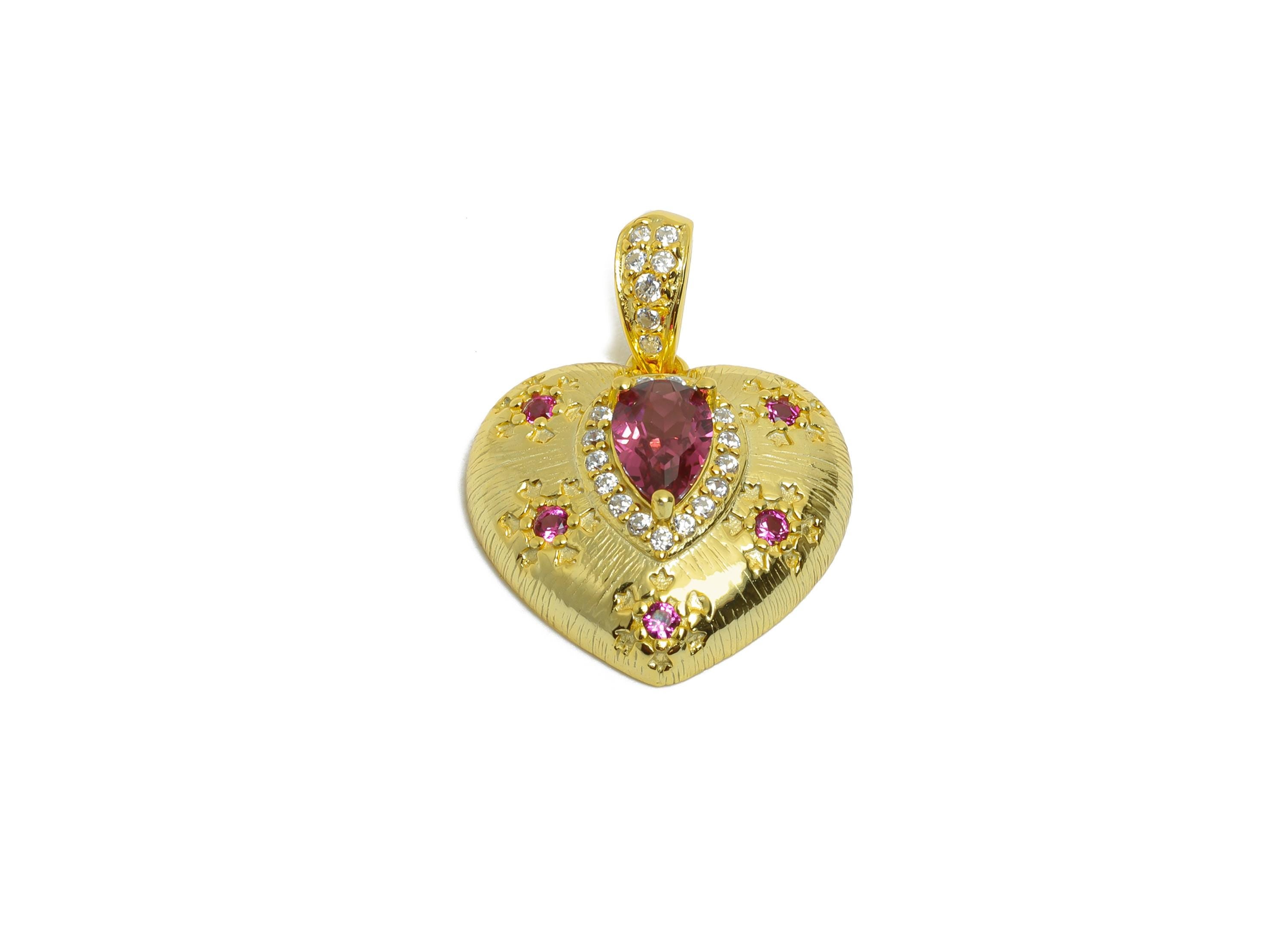 Heart Garnet CZ Pendant - Luxury Zircon Women’s Garnet Pendant with Bail - 925 Sterling Silver - 18K Gold Plated - 20.9x15.7x6mm - SI1179 - DOMEDBAZAAR