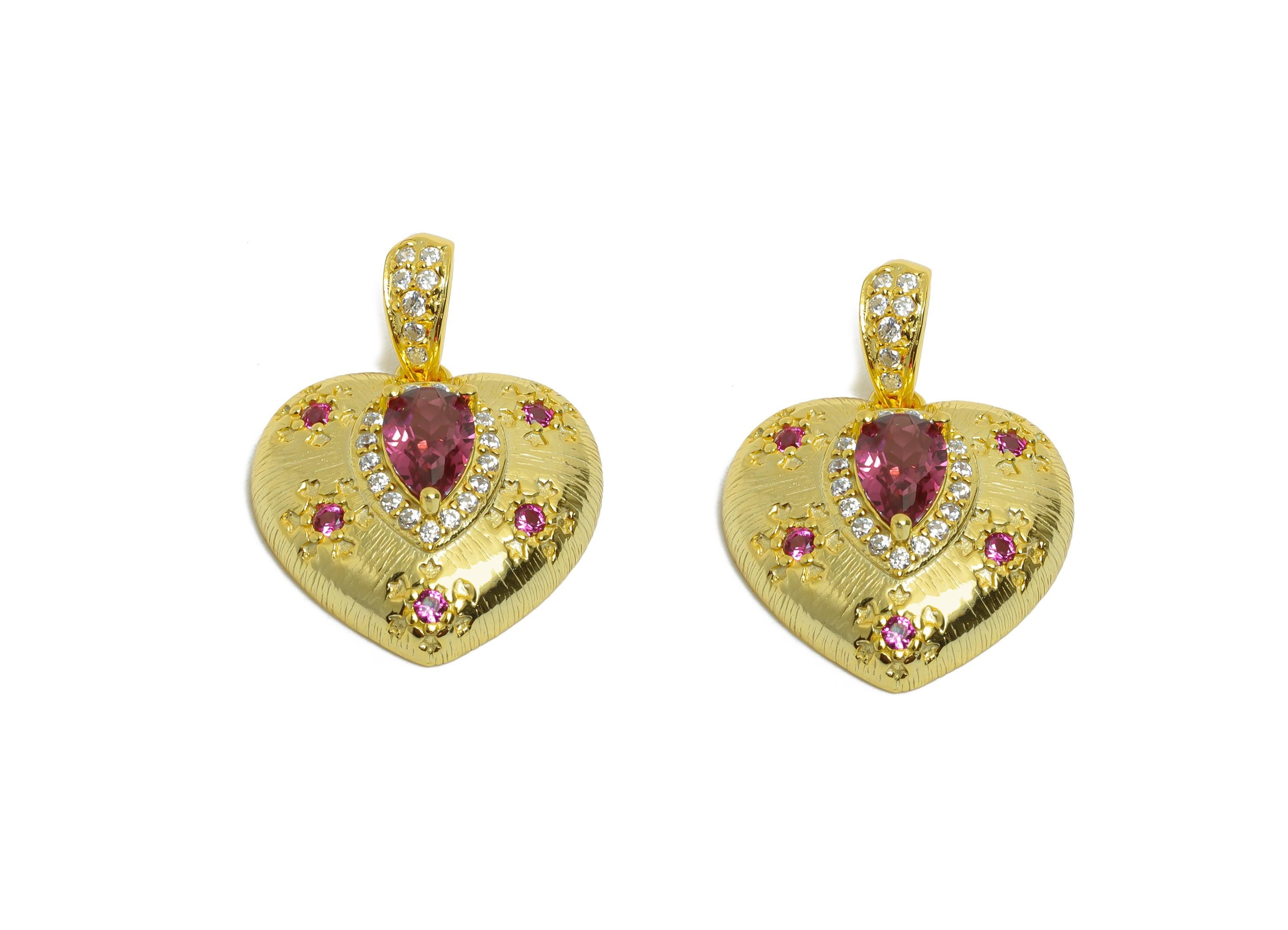 Heart Garnet CZ Pendant - Luxury Zircon Women’s Garnet Pendant with Bail - 925 Sterling Silver - 18K Gold Plated - 20.9x15.7x6mm - SI1179 - DOMEDBAZAAR