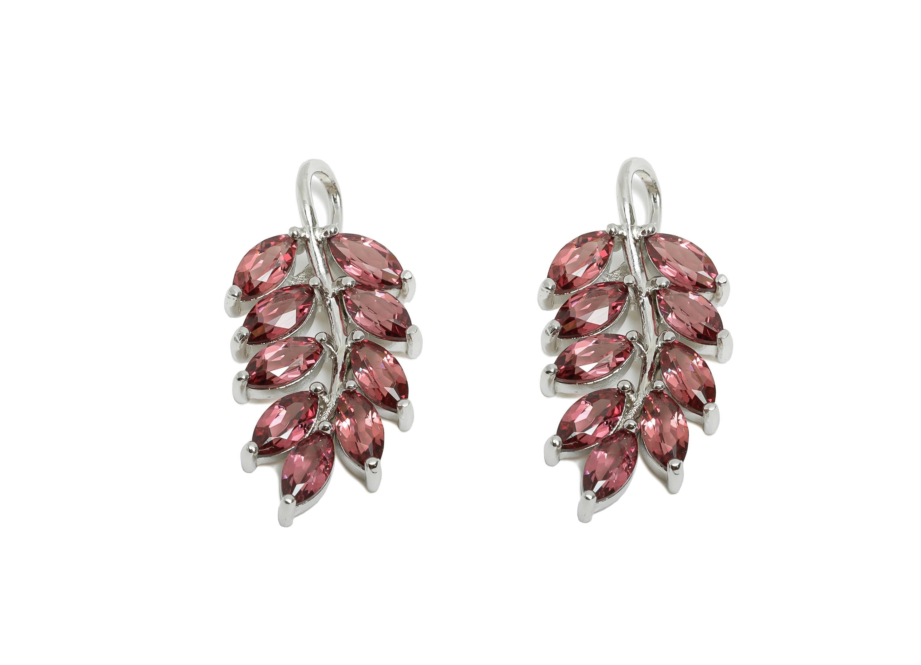 Garnet Leaf CZ Pendant - Marquise Zircon Branch Necklace Pendant with Loop - 925 Sterling Silver - Silver Plated - 28x12.8x4.23mm - SI1181 - DOMEDBAZAAR