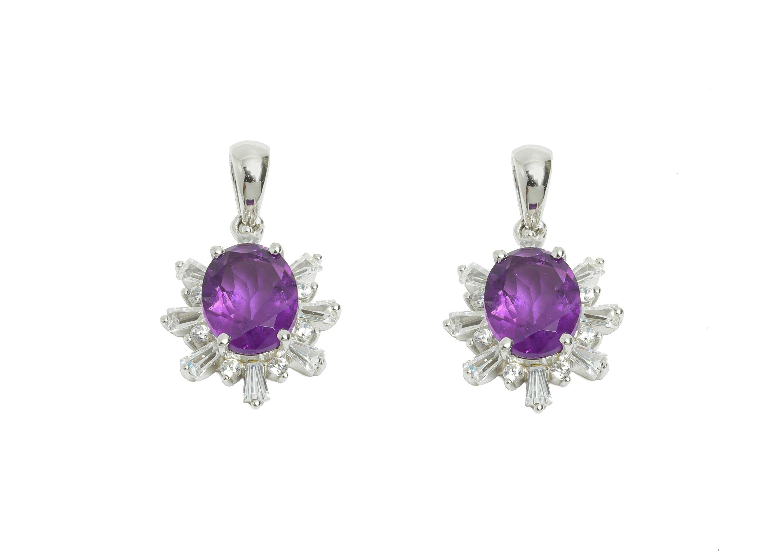 Dainty Amethyst CZ Pendant - Luxury Cubic Zircon Women’s Pendant with Bail - 925 Sterling Silver - Silver Plating - 20.9x15.7x6mm - SI1186 - DOMEDBAZAAR