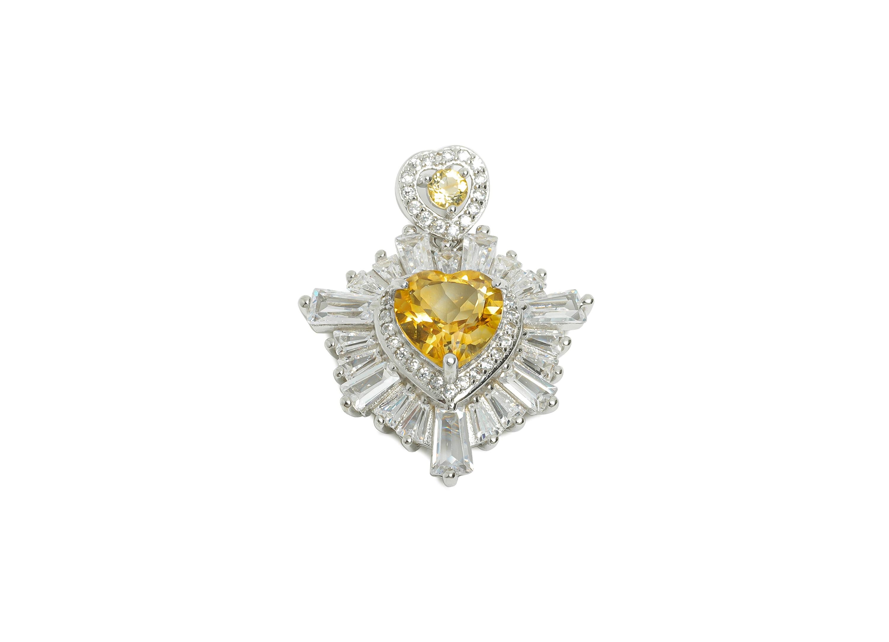 Classic Citrine Heart Pendant - Vintage Cubic Zircon Heart Charm For Necklace - 925 Sterling Silver - Silver Plating - 27x21x7.9mm- SI1176 - DOMEDBAZAAR