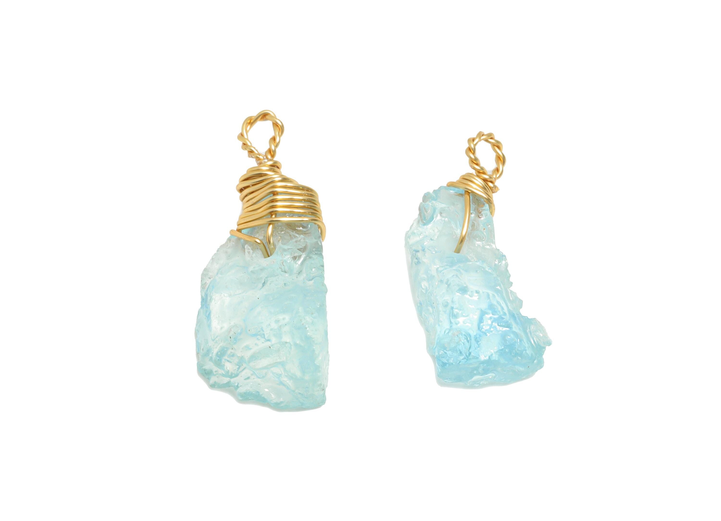 Raw Aquamarine Pendant - Brass Wire Wrapped Crystal Necklace Pendant - Handmade Wire Wrapped Jewelry - Healing Stone - 22x8x7.5mm - NS3039